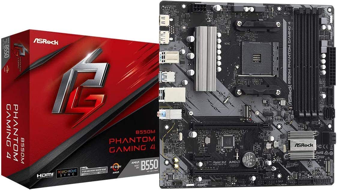 ASRock B550M Phantom Gaming 4 AMD Ryzen B550 Micro ATX DDR4 Motherboard - Socket AM4 for Gaming PC Builds & Content Creation Workstations