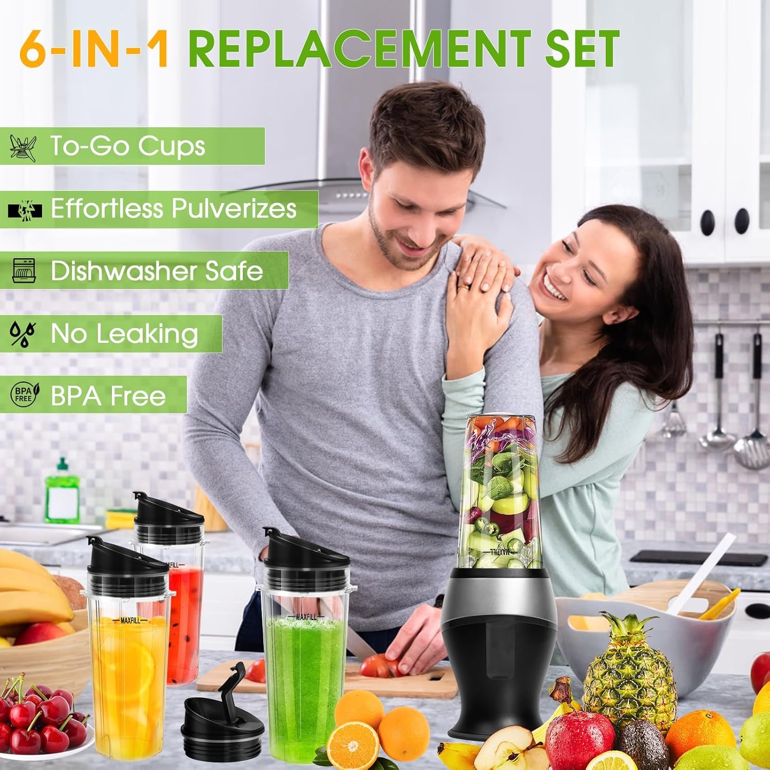 Ninja Blender Replacement Parts - 3 Pack 16oz Cups with Lids for Nutri Ninja Compact Personal Blender QB3001SS | Perfect for Smoothies, Protein Shakes & Meal Prep at Home or Gym