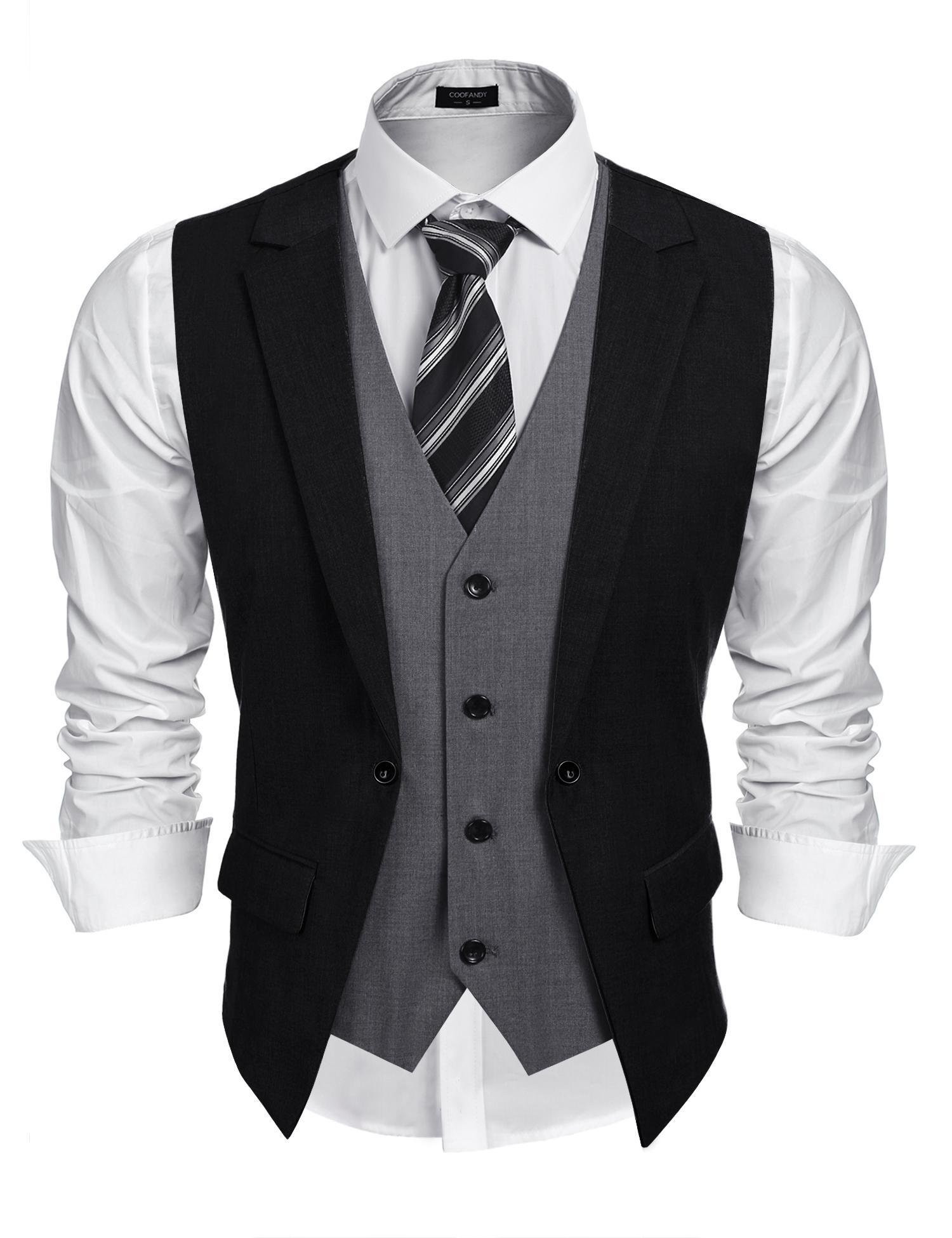 COOFANDY Men's Slim Fit Layered Suit Vest - Formal Business Waistcoat for Wedding & Office Wear | Premium Dress Vest for Groomsmen, Business Meetings & Special Occasions