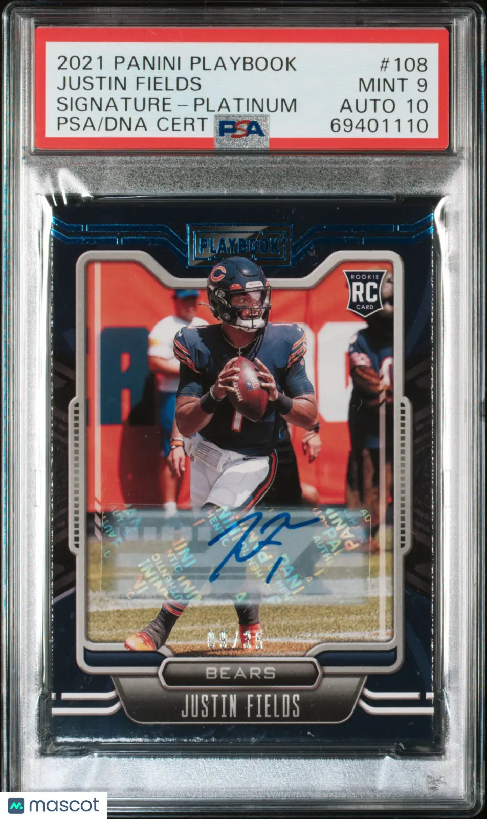 2021 Panini Playbook Justin Fields Rookie Signature Auto Platinum PSA 9 /35 - Rare Football Trading Card for Collectors, Sports Memorabilia & Investment
