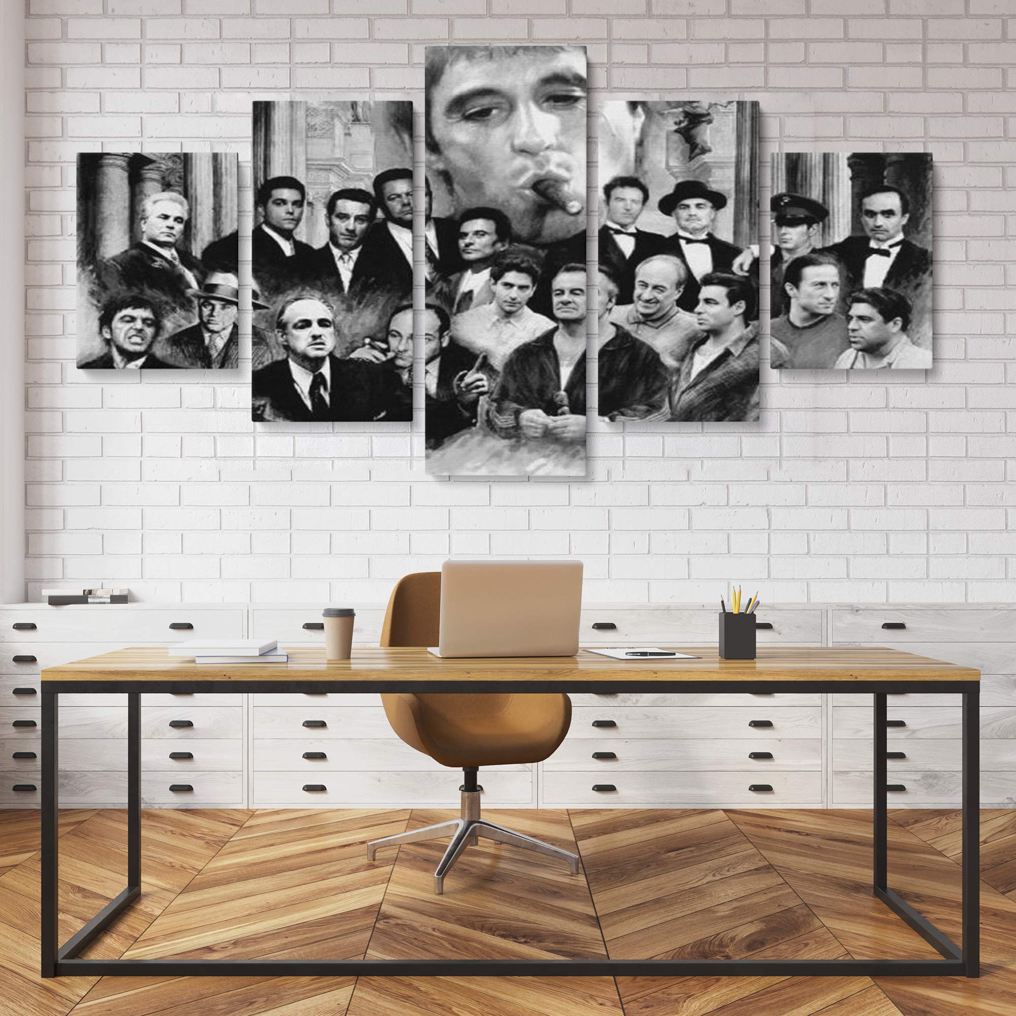 Scarface Movie Wall Art - 5 Piece Large Canvas Prints of Famous Gangster Actors, Home Decor for Living Room & Office