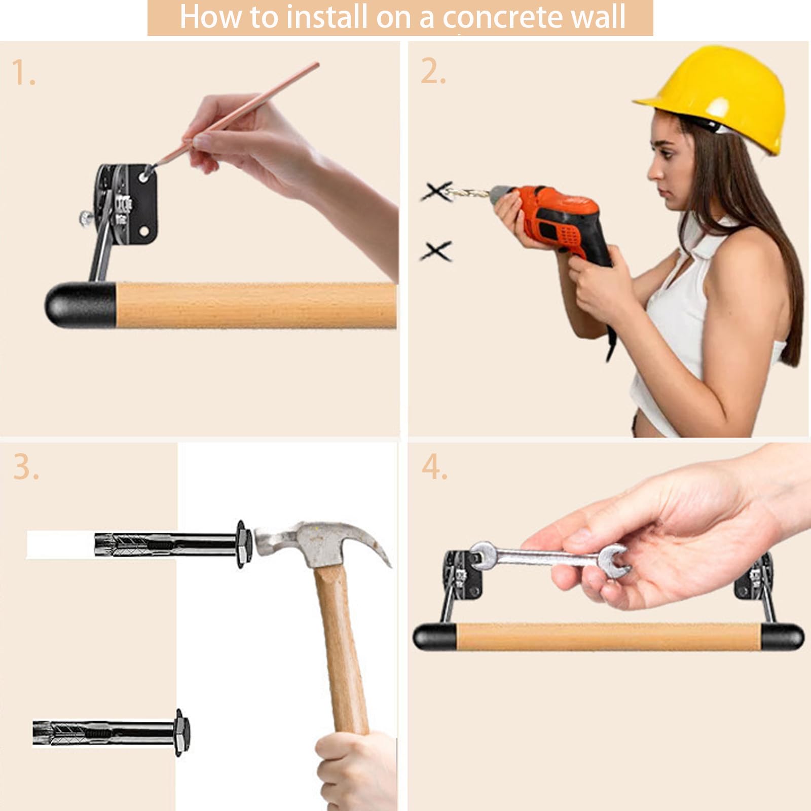 BeneLabel Adjustable Wall Mount Ballet Barre - Solid Wood Dance Bar with Metal Brackets for Ballet, Yoga & Home Dance Training - Perfect for Studios, Gyms & Home Practice