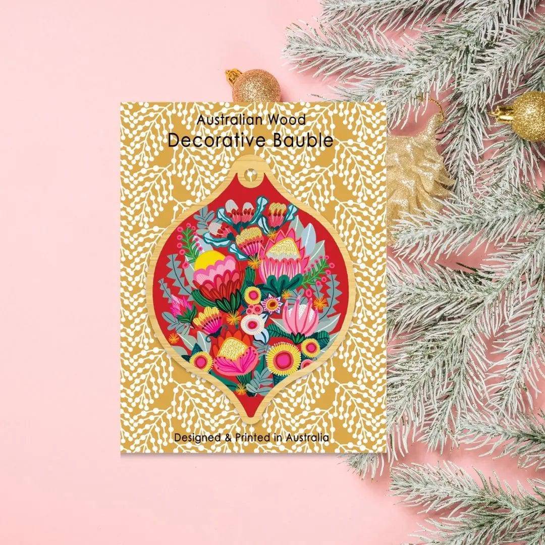 Handmade Australian Wooden Christmas Bauble - Flowers of Oz Ornament for Holiday Tree Decor, Gift & Festive Home Decoration | Perfect for Xmas, Parties & Winter Celebrations