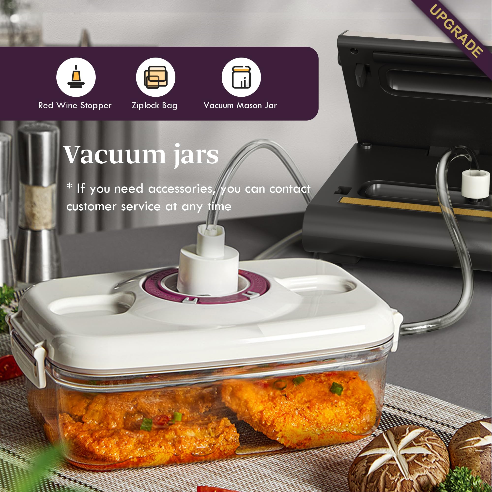 Powerful 90Kpa Vacuum Sealer Machine - 6-in-1 Compact Food Preservation System with Cutter, 2 Bag Rolls & 5 Pre-cut Bags, 12mm Wide Sealing Strip for Dry & Moist Foods | Perfect for Meal Prep, Sous Vide, Freezing & Long-Term Food Storage (Silver)