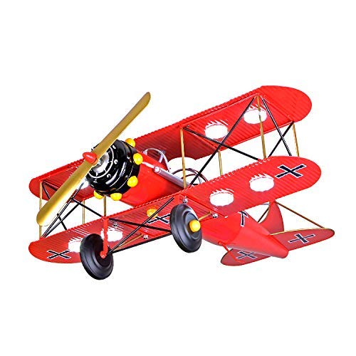 Modern Airplane Art Deco LED Pendant Light - Cartoon Biplane 8-Light Chandelier with Red Metal Finish - Perfect for Kids Bedroom, Playroom, Nursery, or Themed Restaurant Decor