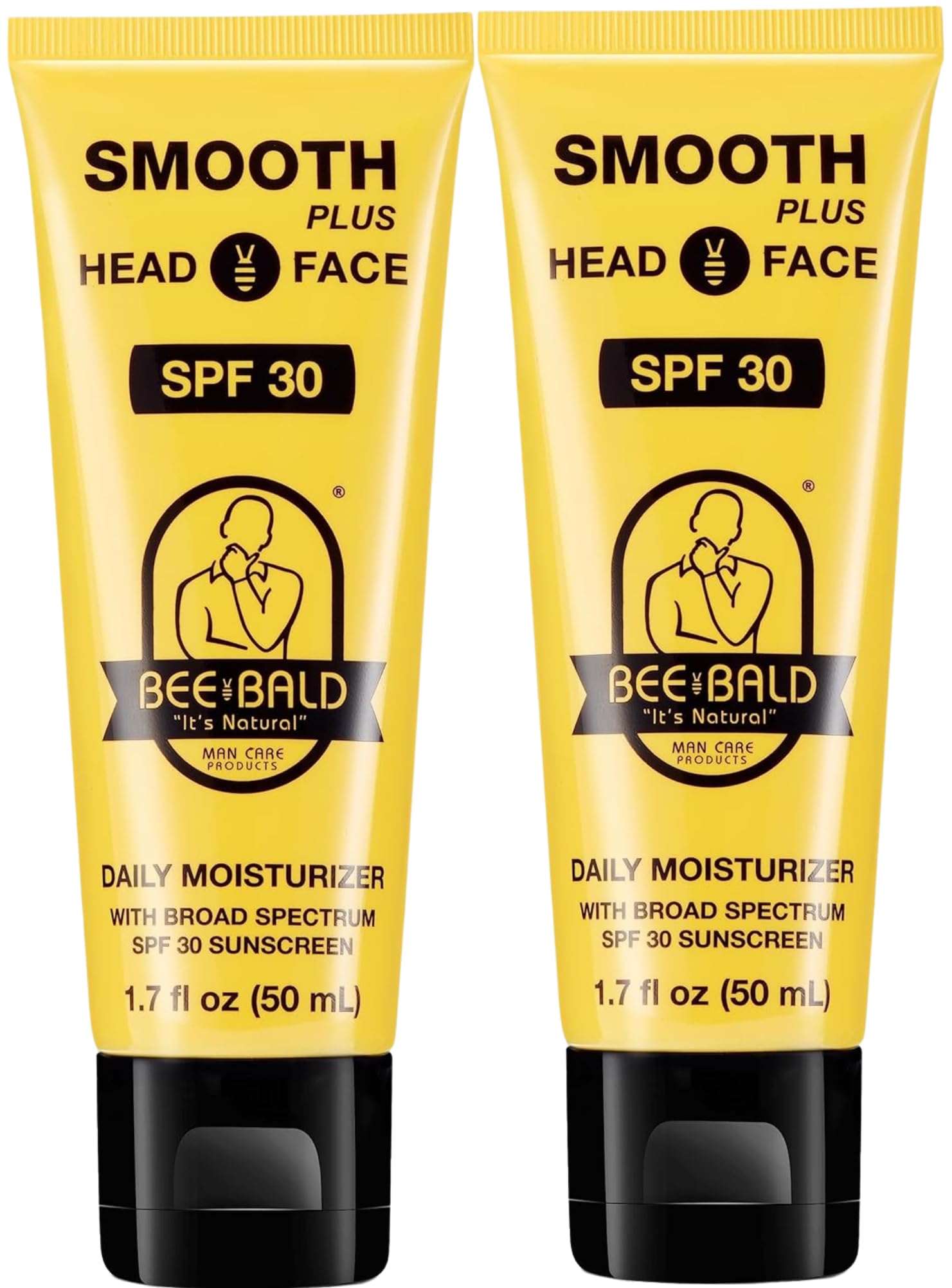 Bee Bald SMOOTH PLUS Head & Face Moisturizer with SPF 30 Sunscreen - Hydrating & Toning Lotion for Men - UVA/UVB Protection - 1.7 Fl Oz (Pack of 2) - Ideal for Daily Skincare & Post-Shave Routine