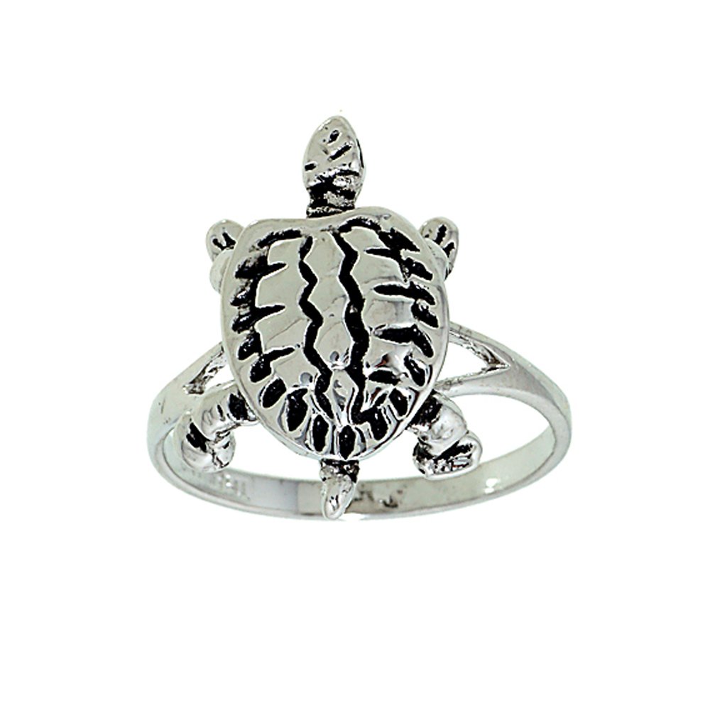 Stylish Rhodium Plated Turtle Ring with Movable Legs - Adjustable Cute Animal Jewelry for Women - Perfect for Casual Wear, Beach Outings & Nature Lovers