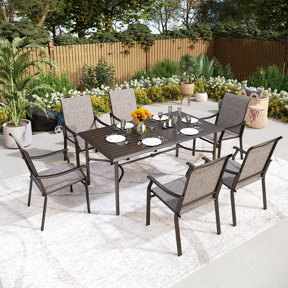 Sophia & William 7-Piece Ergonomic Sling Chair Patio Dining Set with Curved Bar Table - Perfect for Outdoor Entertaining & Backyard Relaxation