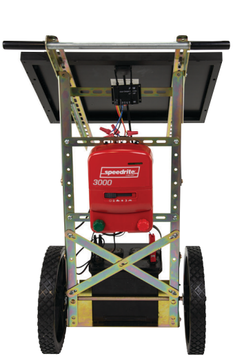 Speedrite 2000 Portable Solar Fence Charger - 2 Joule Output, 12V Solar Powered Electric Fence Energizer with Dolly Cart (Battery Not Included) - Ideal for Livestock Containment, Pasture Management & Farm Security