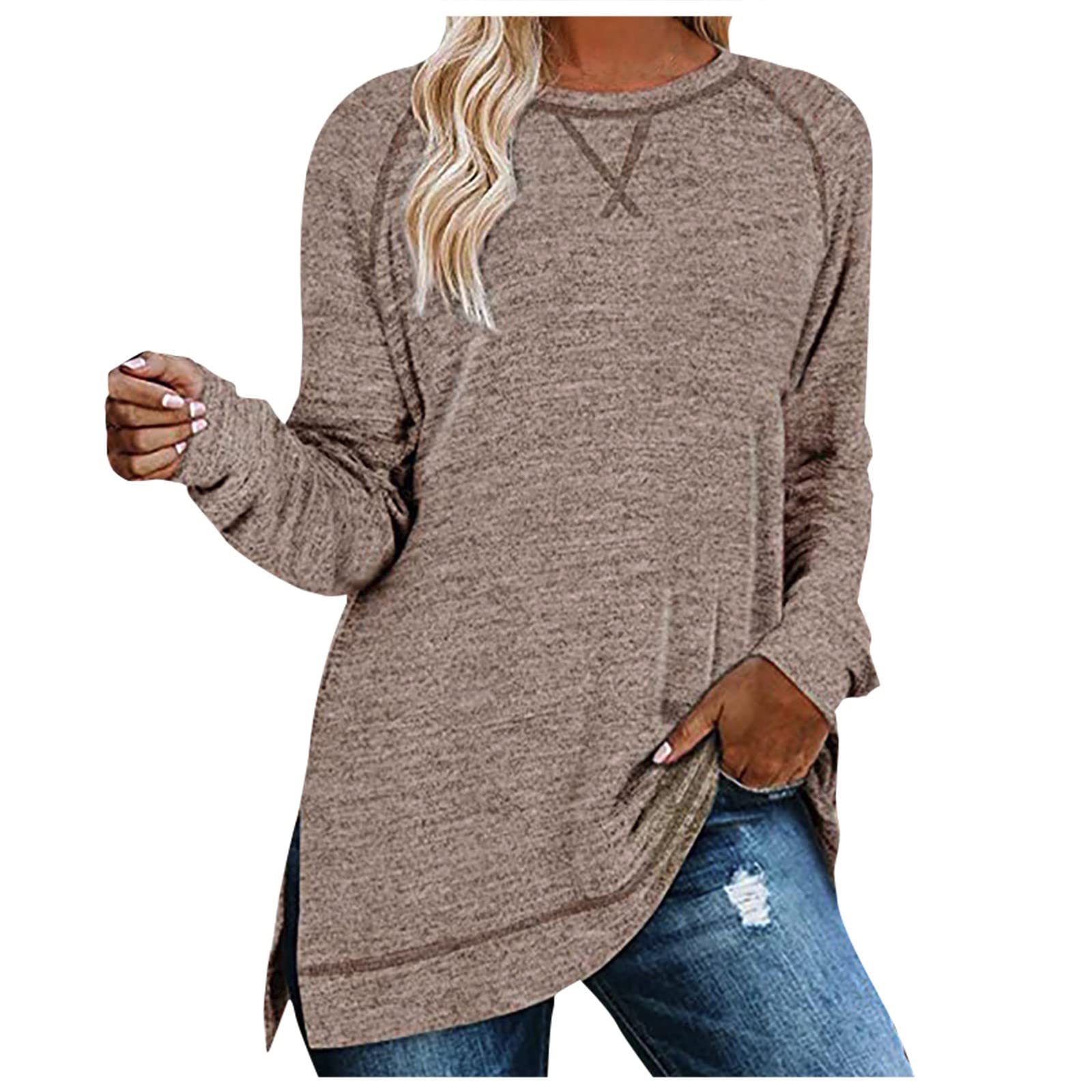 Sexy White Blouse for Women - Color Block Crewneck Long Sleeve Tunic Tops | Perfect for Fourth of July, Parties & Casual Wear