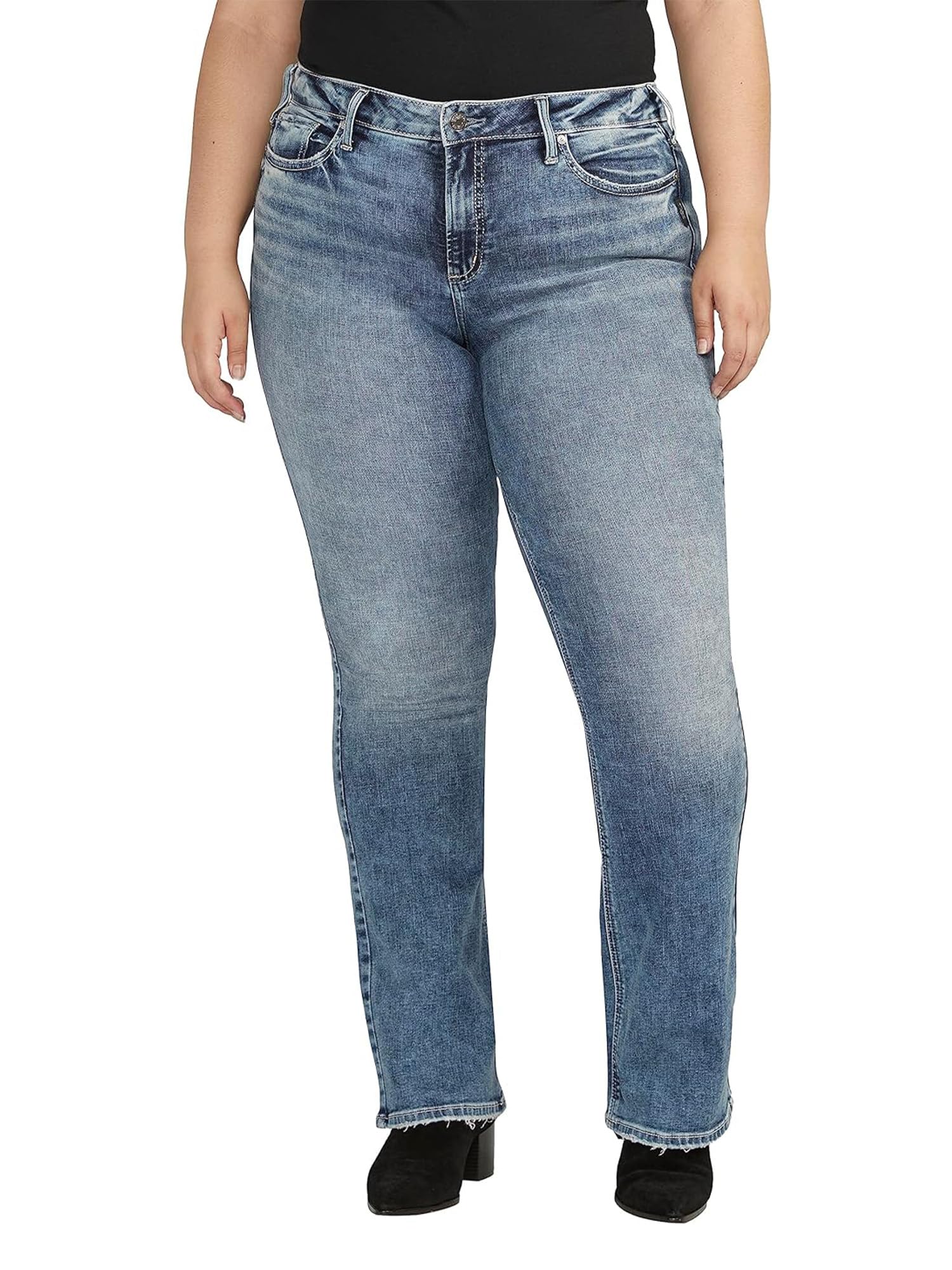 Silver Jeans Co. Women's Plus Size Suki Mid Rise Curvy Fit Bootcut Jeans - Comfortable Stretch Denim Pants for Work & Casual Wear
