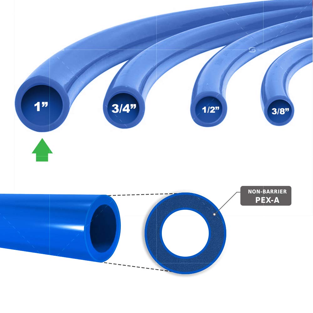 1 Inch x 100 Ft Blue PEX Tubing Coil - Flexible Non-Barrier PEX Pipe for Potable Water Supply - Perfect for Plumbing, Radiant Heating & Hydronic Systems Installation