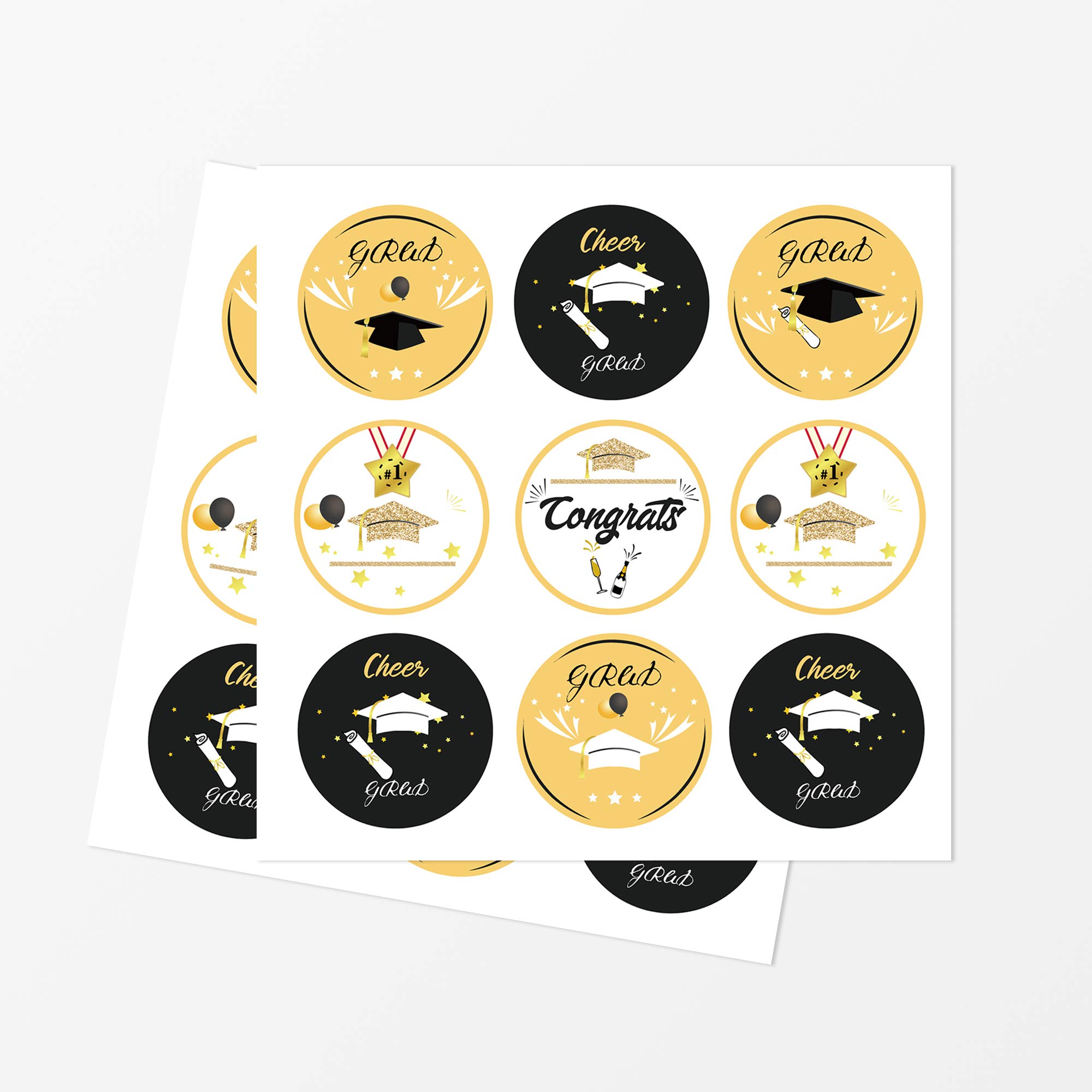 180 Pcs Graduation Stickers Kit - Round Grad Party Decorations, Graduation Favors & Season Supplies for Cap Decoration, Diploma Cards, Party Invitations & School Celebrations