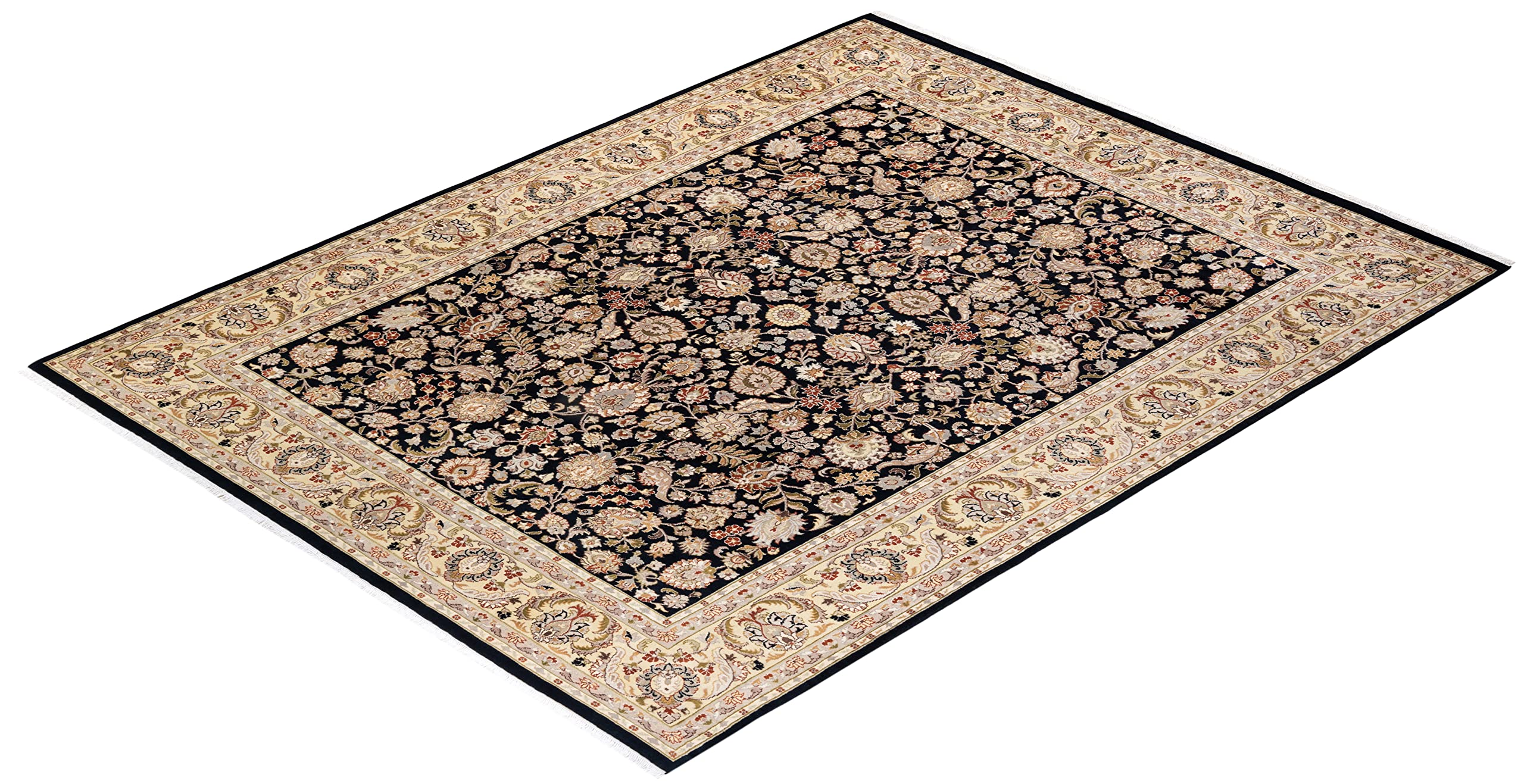 Handmade Wool Traditional Overdyed Mogul Black 8x10 Area Rug - Unique Hand-Knotted Solo Rugs for Living Room, Bedroom & Home Decor
