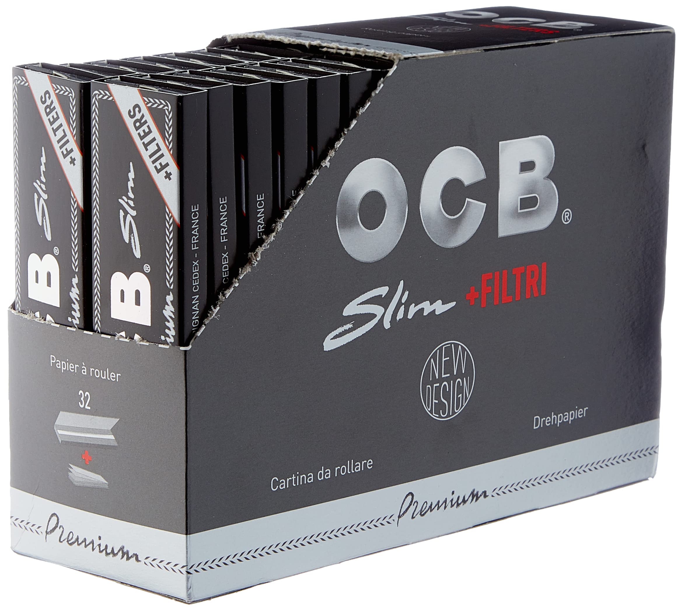 OCB Long Black Rolling Papers with Tips - 32 Packets | Premium Rolling Papers for Smooth Smoking Experience | Perfect for Rolling Cigarettes, Joints & Blunts at Home or Outdoors