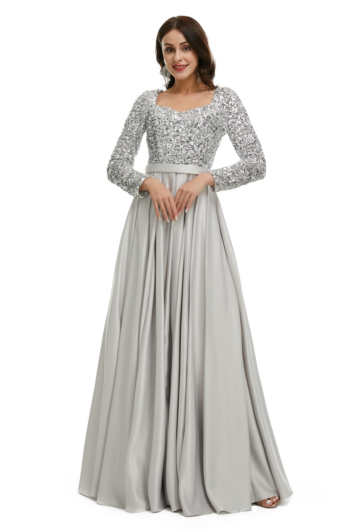 Engerla Sequined A-Line Long Sleeve Bridal Gown - Elegant Wedding Dress for Bride & Bridesmaids, Prom & Evening Party Gowns | Perfect for Weddings, Formal Events & Special Occasions