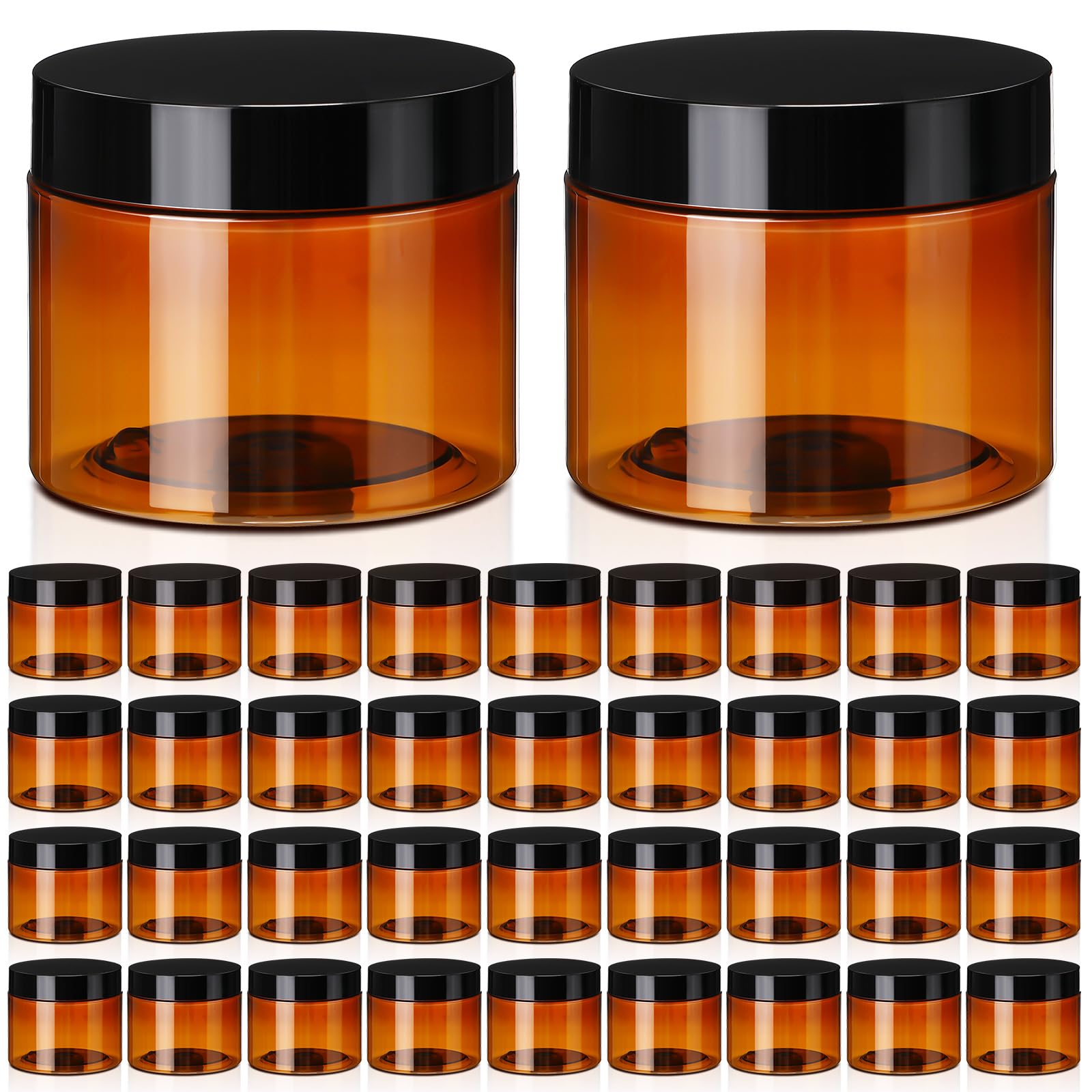 Tanlade 40 Pcs Amber Plastic Jars with Lids - 10 oz Round Refillable Cosmetic Containers for Powder, Liquid, Food Storage | Perfect for Kitchen, DIY Lotions, Ointments, Creams & Essential Oils | Airtight & UV Protection for Freshness