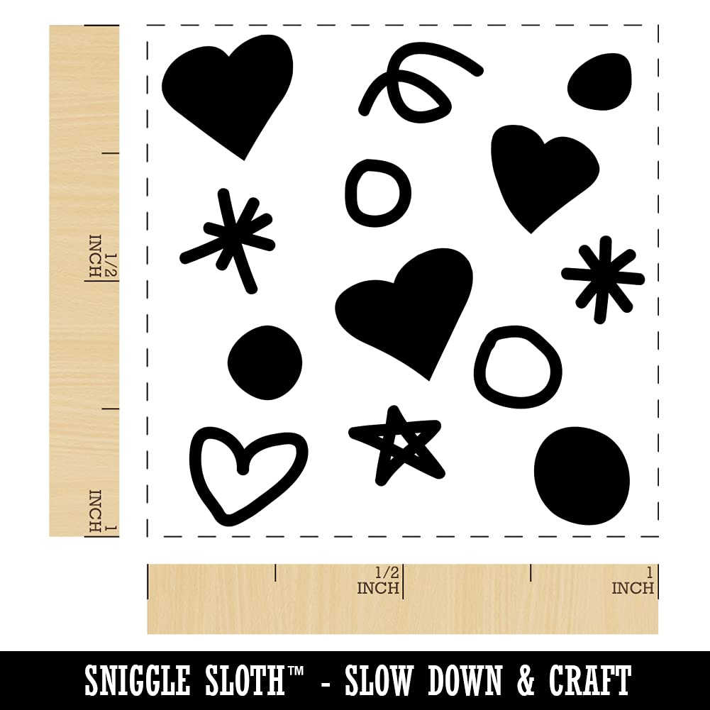 Hearts Dots Squiggles Celebration Self-Inking Rubber Stamp - 1 Inch Small Blue Ink Stamp for DIY Cards, Scrapbooking & Party Invitations