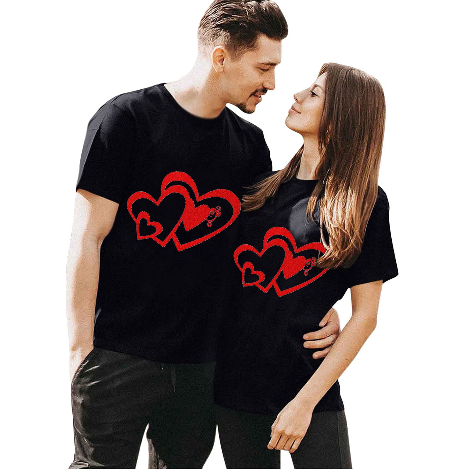 YfiDSJFGJ Matching Couple T-Shirts for Women & Men - Short Sleeve Casual Crewneck Loose Fit Tops - Perfect for Date Nights, Anniversaries & Couple Photoshoots