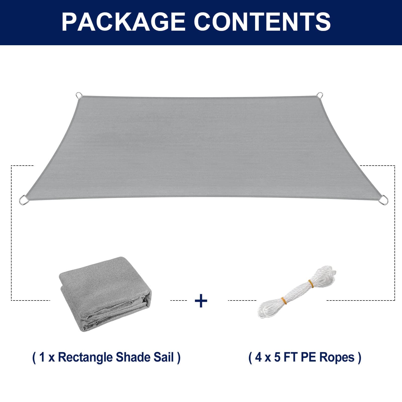 PureFit 12x16 ft Rectangle Sun Shade Sail - UV Block Outdoor Canopy for Patio, Backyard, Deck & Lawn | Grey Sun Protection for Outdoor Living, Poolside Relaxation & Garden Parties