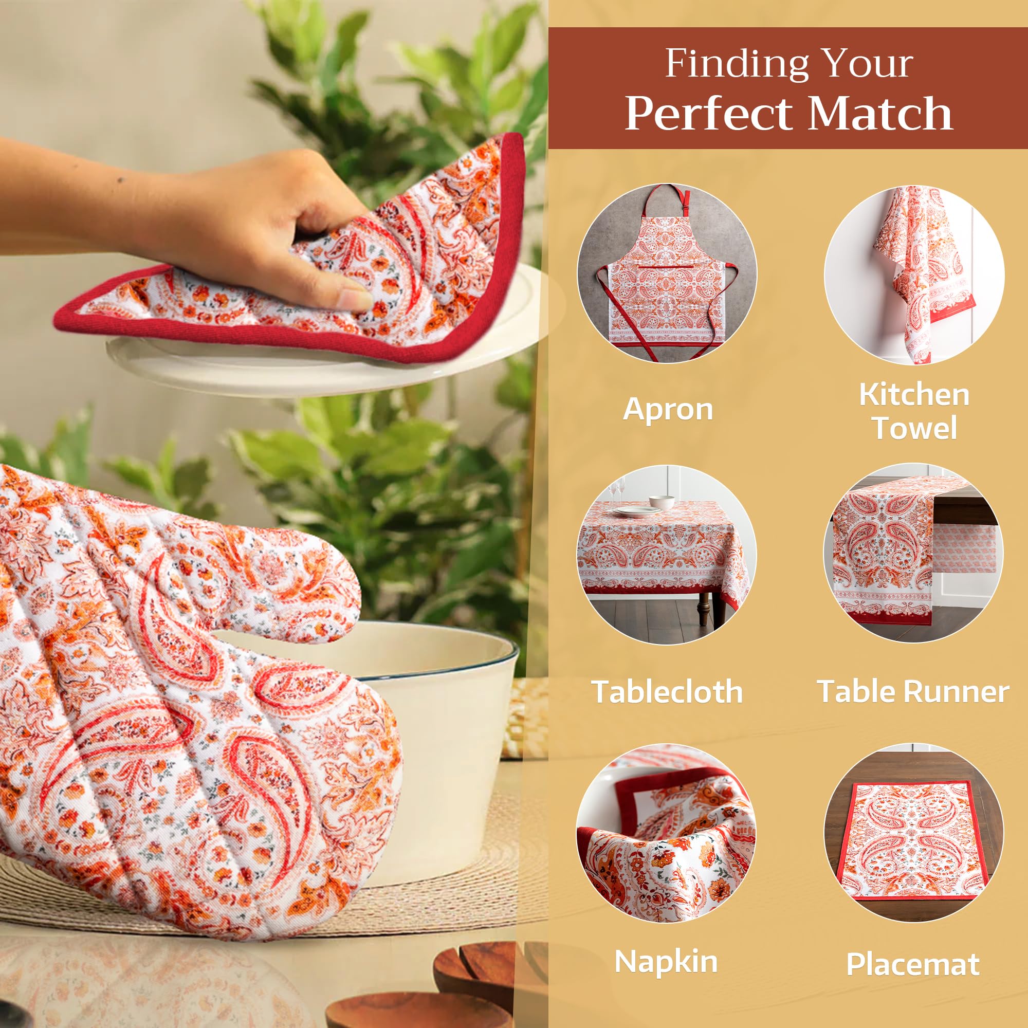 Heat-Resistant Cotton Oven Mitt & Pot Holder Set (7.5x13 & 8x8 Inches) - Thick, Soft & Durable Kitchen Protection for Baking, BBQ, Cooking - Perfect for Thanksgiving & Christmas Gifts