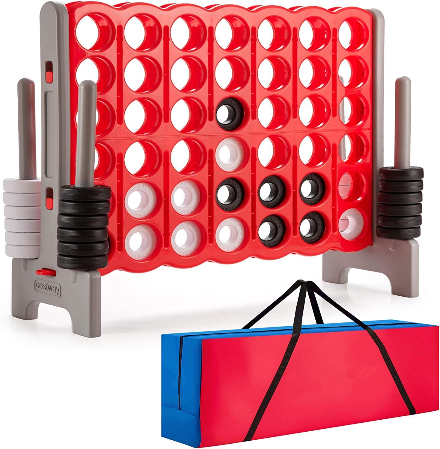 Costzon Giant 4-in-A-Row Game - Jumbo 4-to-Score Connect 4 for Kids & Adults - Indoor & Outdoor Family Party Game (4ft x 3.5ft) with Carrying Bag - Perfect for Backyard BBQs, Picnics, and Family Game Nights