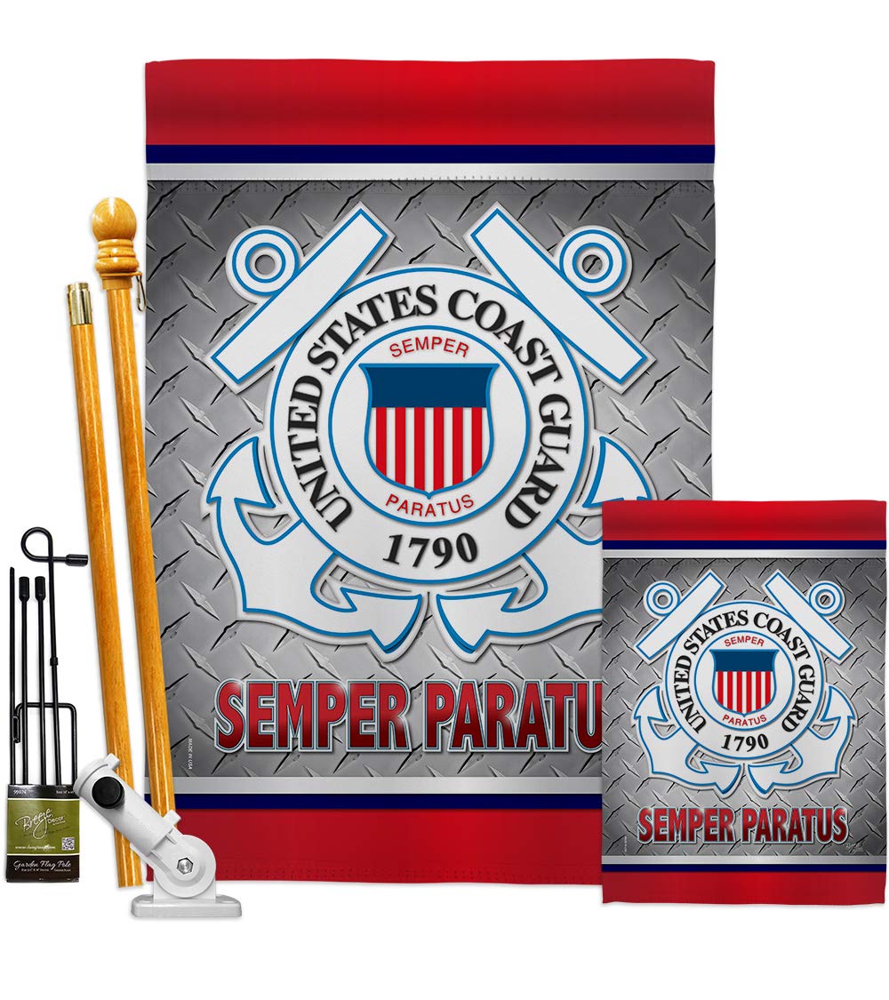 US Coast Guard Semper Paratus Garden Flag Kit - Double-Sided 28x40 Inch Military Yard Banner for Veterans, Armed Forces & Patriotic Home Decor (Made in USA) | Perfect for Memorial Day, Veterans Day & Front Yard Displays