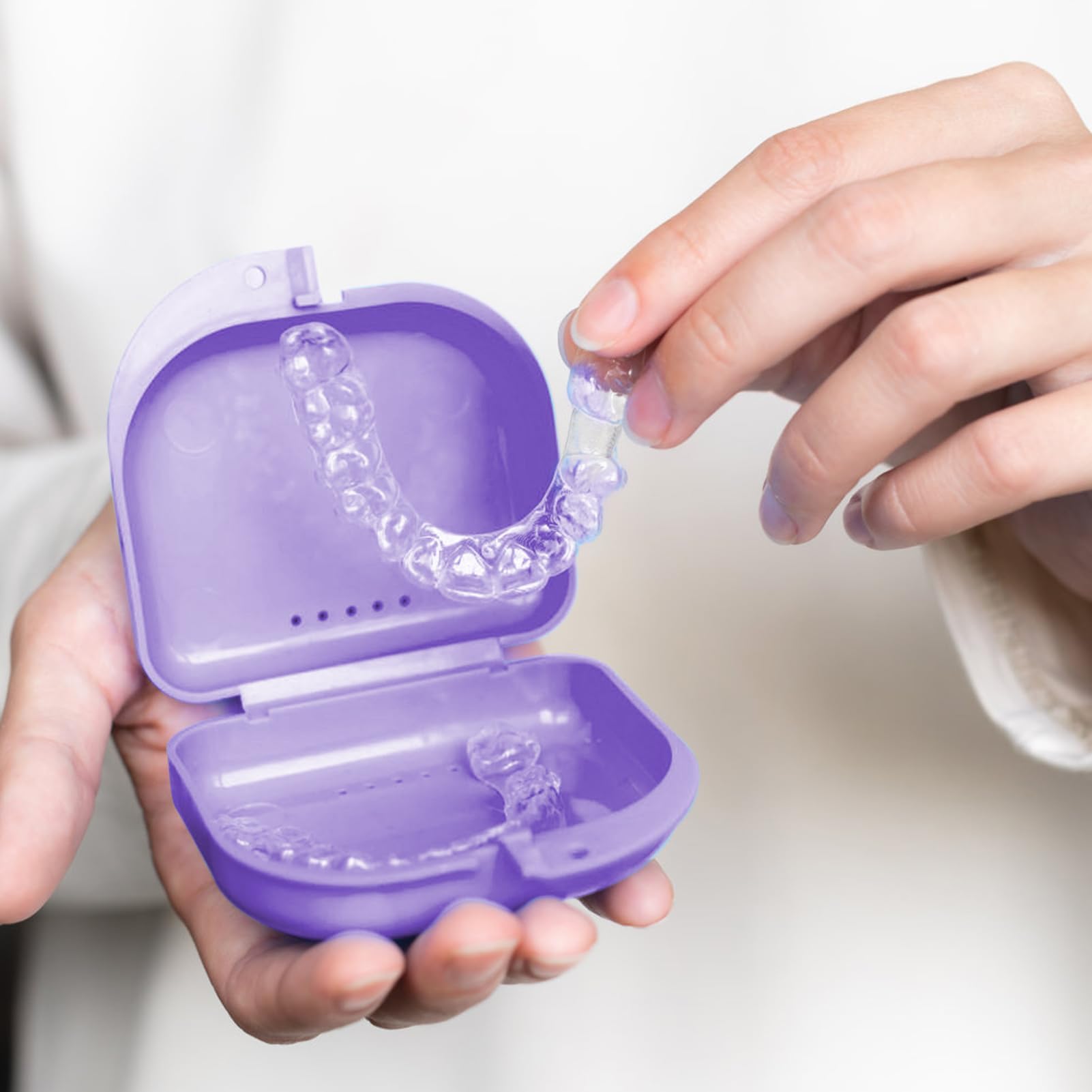2 Pack Orthodontic Retainer Case, Denture Box for Braces, Night Guard & Teeth Grinding Splint - Pink & Purple - Perfect for Travel, School & Daily Dental Care Storage