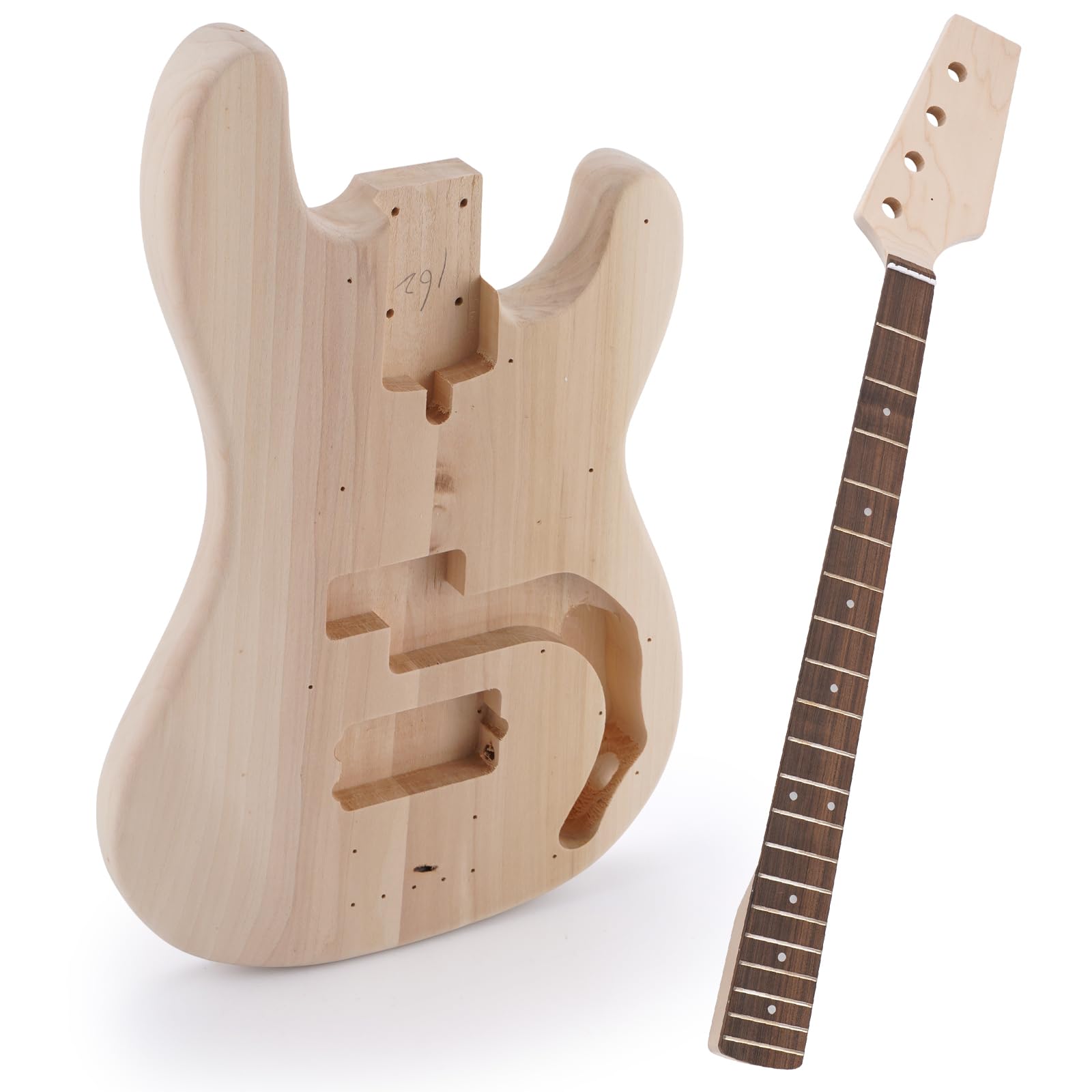 ZEFF DIY Electric Bass Guitar Kit - Basswood Body, Maple Neck & Rosewood Fingerboard (Right-Handed) with H Pickups - Complete All-Accessories Included & Adjustable - Perfect for Beginners, Home Studio Recording & Live Performances