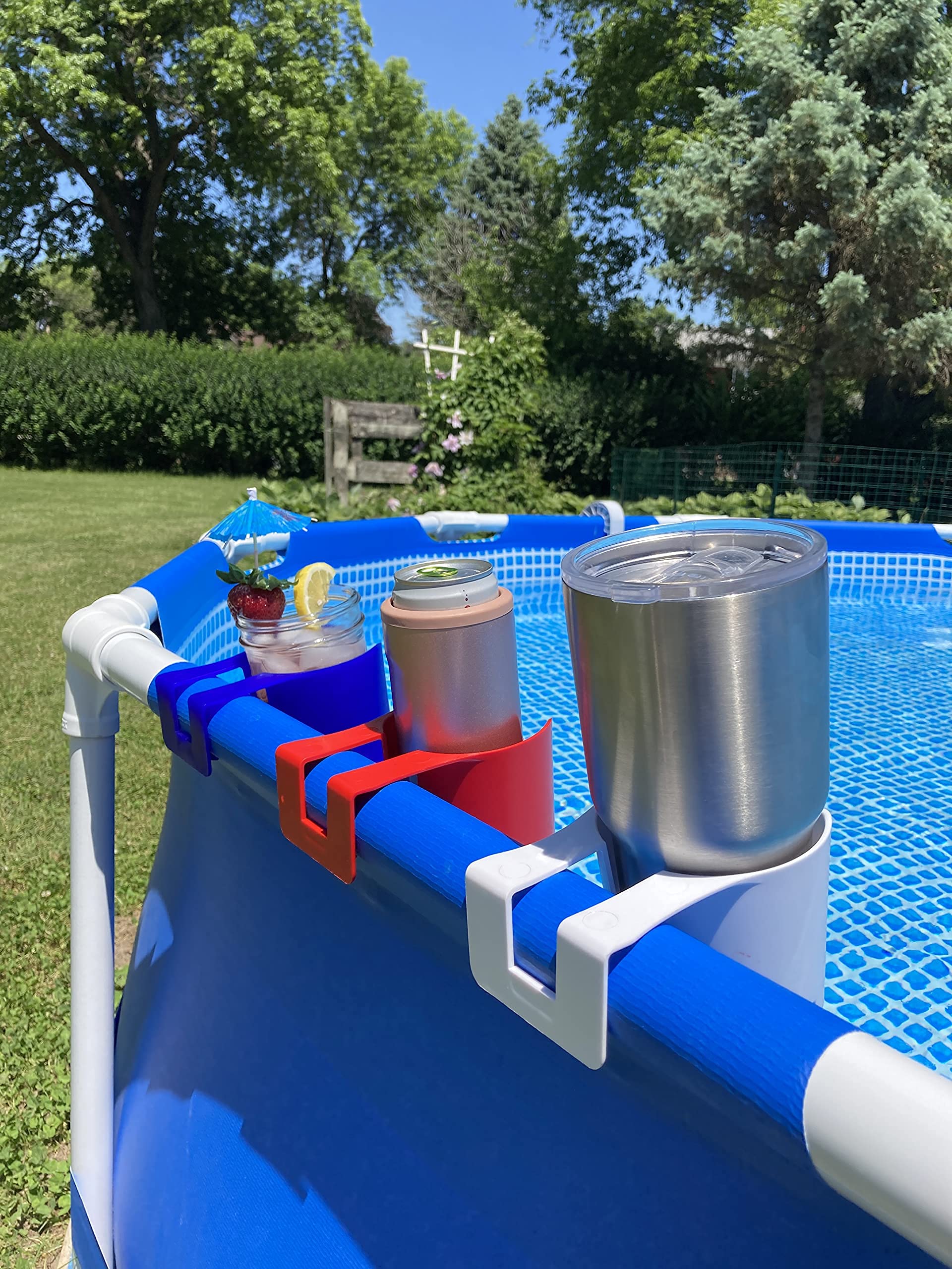 Blue Poolside Cup Holder for Above Ground Pools – Clip-On Drink Holder for Beer, Cocktails & Accessories – 2 Pack – Perfect for Summer BBQs, Pool Parties & Relaxing by the Water