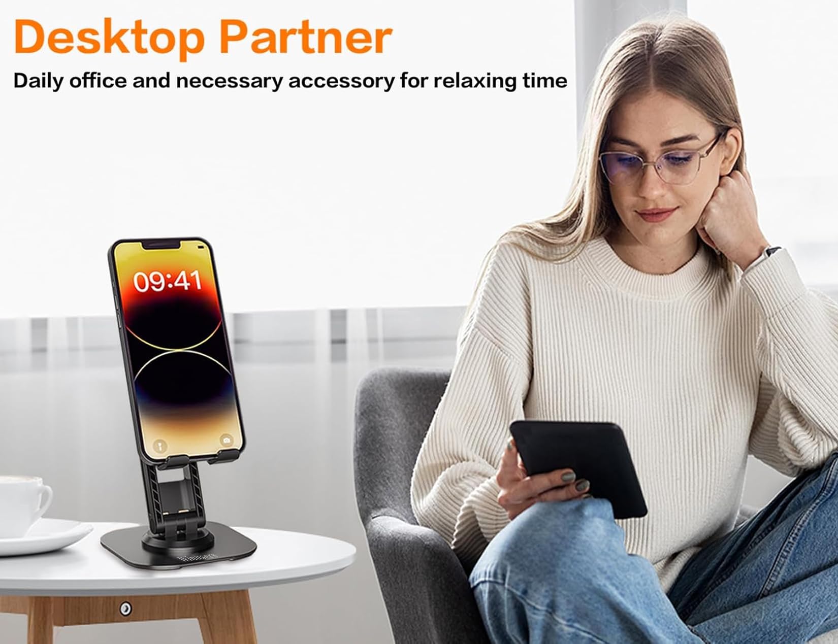 360° Adjustable Metal Phone Stand - Compatible with iPhone 16Pro/15/14, Nintendo Switch - Perfect for Desk & Gaming