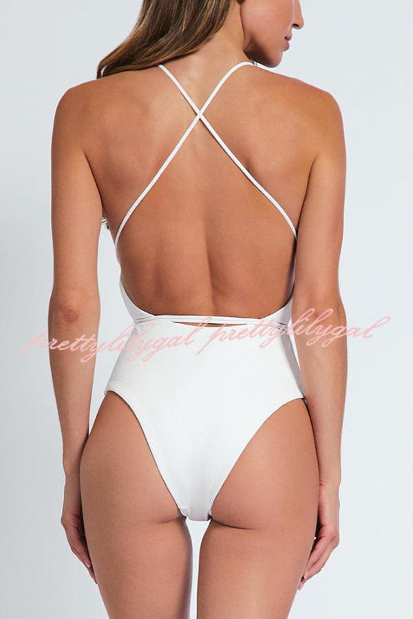 Solid Color Lace-Up Floral One Piece Swimsuit - Stretchy Comfort for Beach, Pool & Summer Vacations