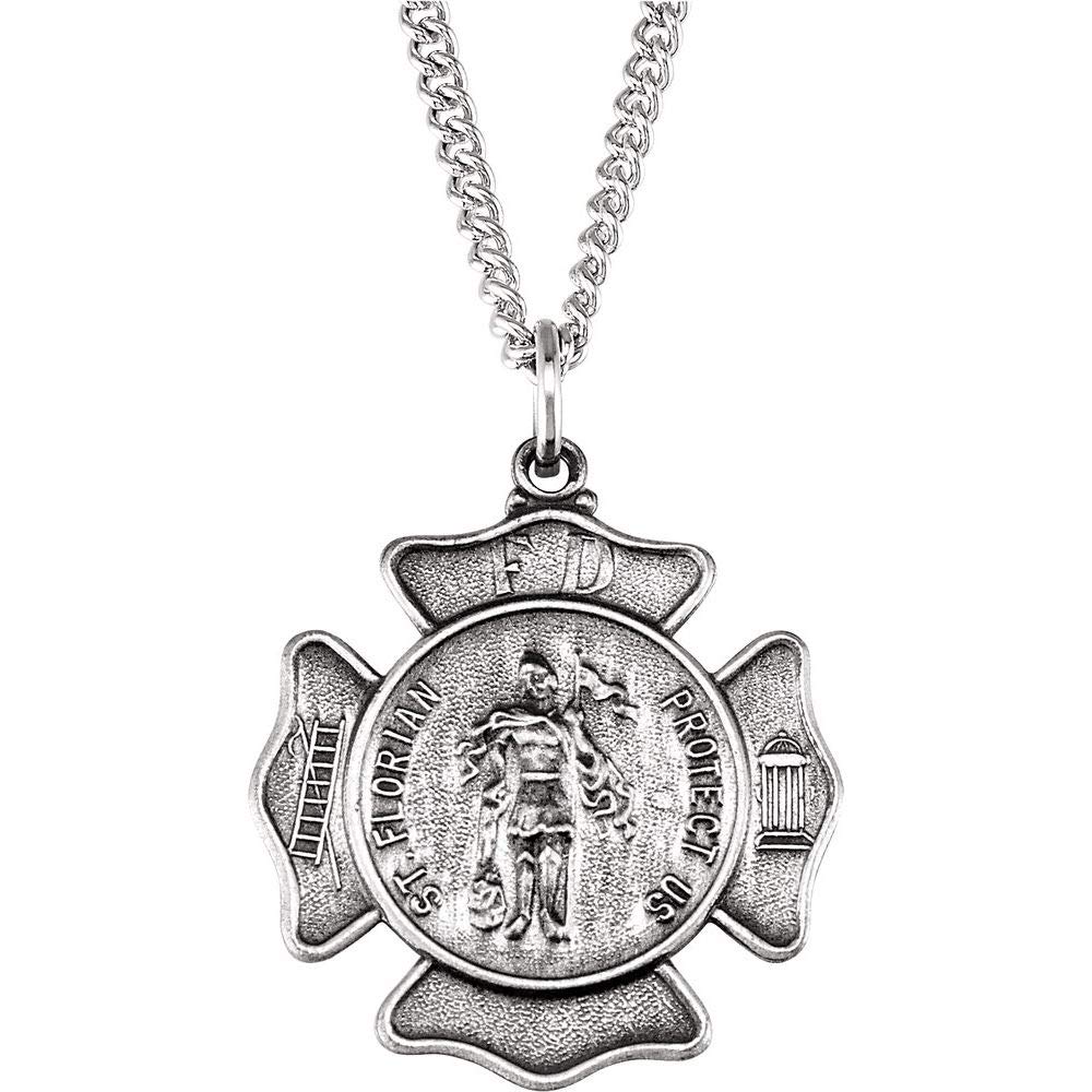 St. Florian Charm Pendant Necklace - 25mm x 25mm Religious Jewelry with 24