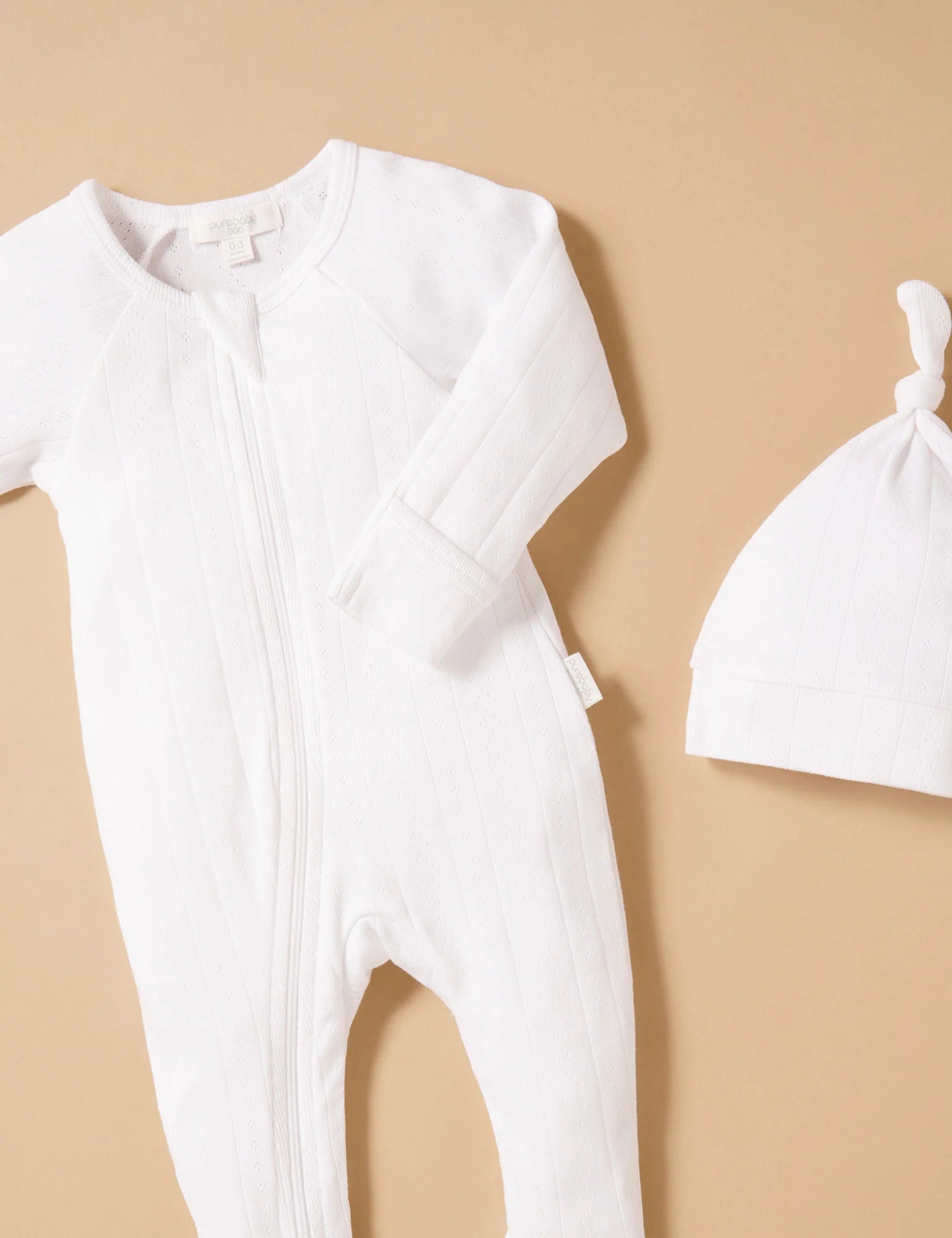 Purebaby Organic Cotton Pointelle Growsuit & Hat Set for Newborns - Soft Baby Romper & Bonnet Gift Set for 0-3 Months - Perfect for Photoshoots, Baby Showers & Everyday Comfort