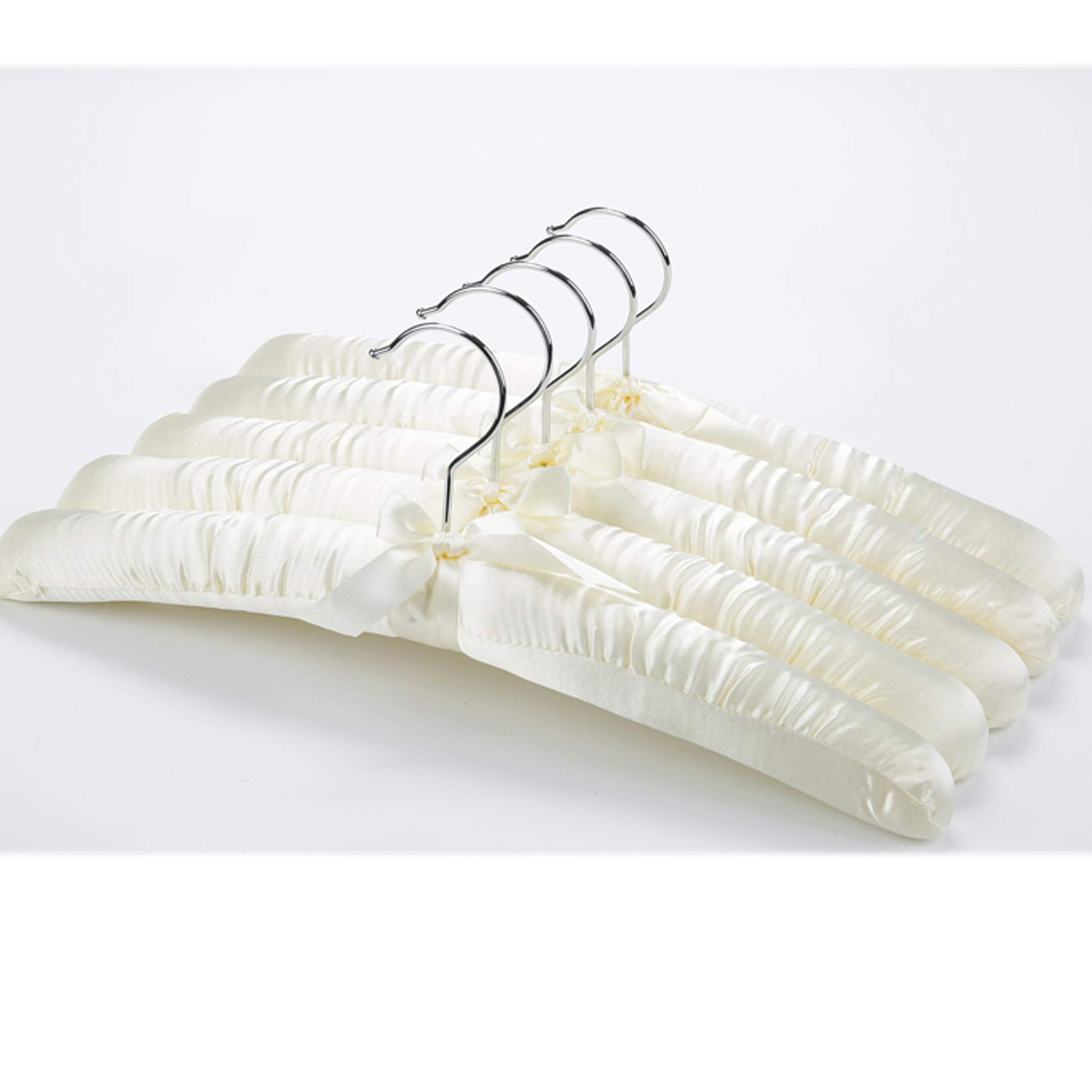 5 Pack Heavy Duty Silk Hangers with Anti-Rust Swivel Chrome Hooks - Satin Padded Clothes Hangers for Sweaters, Coats, Suits & Delicate Wedding Dresses (Ivory White) - Perfect for Closet Organization & Garment Protection