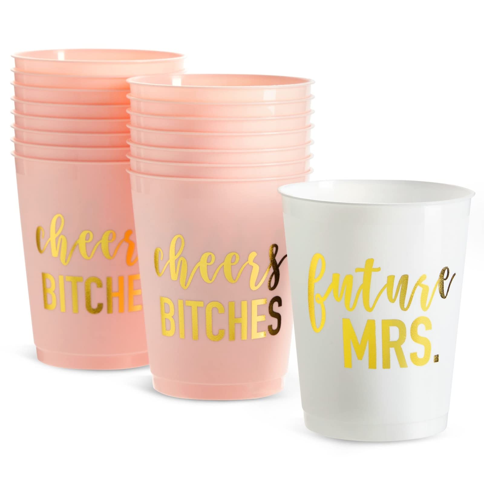 BLUE PANDA 16-Pack Reusable Bachelorette Party Cups - 16oz Bride & Bridesmaid Cups for Wedding Showers, Bachelorette Favors & Bridesmaid Gifts (Future Mrs + Cheers Design) - Perfect for Bridal Parties, Girls' Night Out & Wedding Celebrations