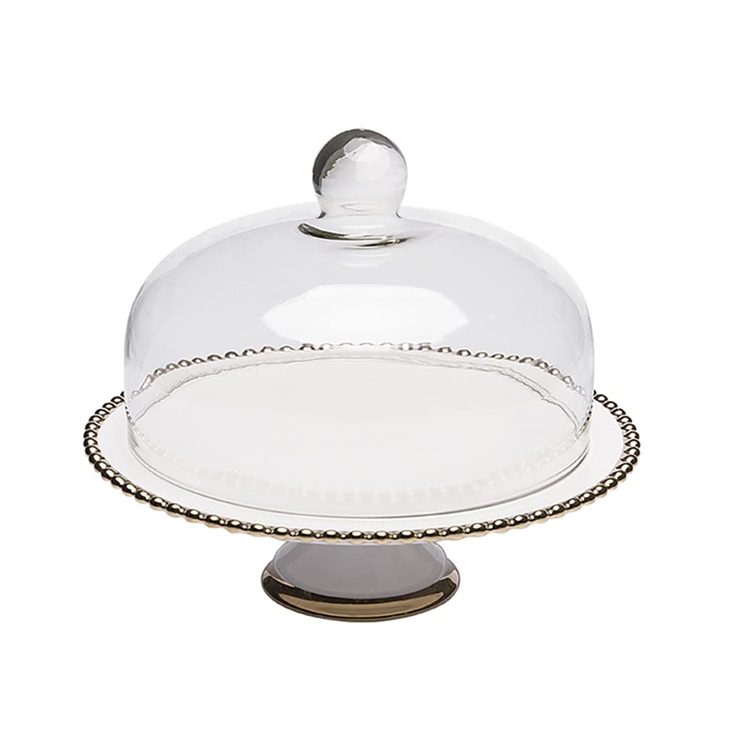 YFQHDD Ceramic Cake Tray with Glass Cover - Elegant Snack & Dessert Serving Plate for Parties, Kitchen Display, and Fruit Presentation - Perfect for Holiday Gatherings, Tea Time, and Home Decor