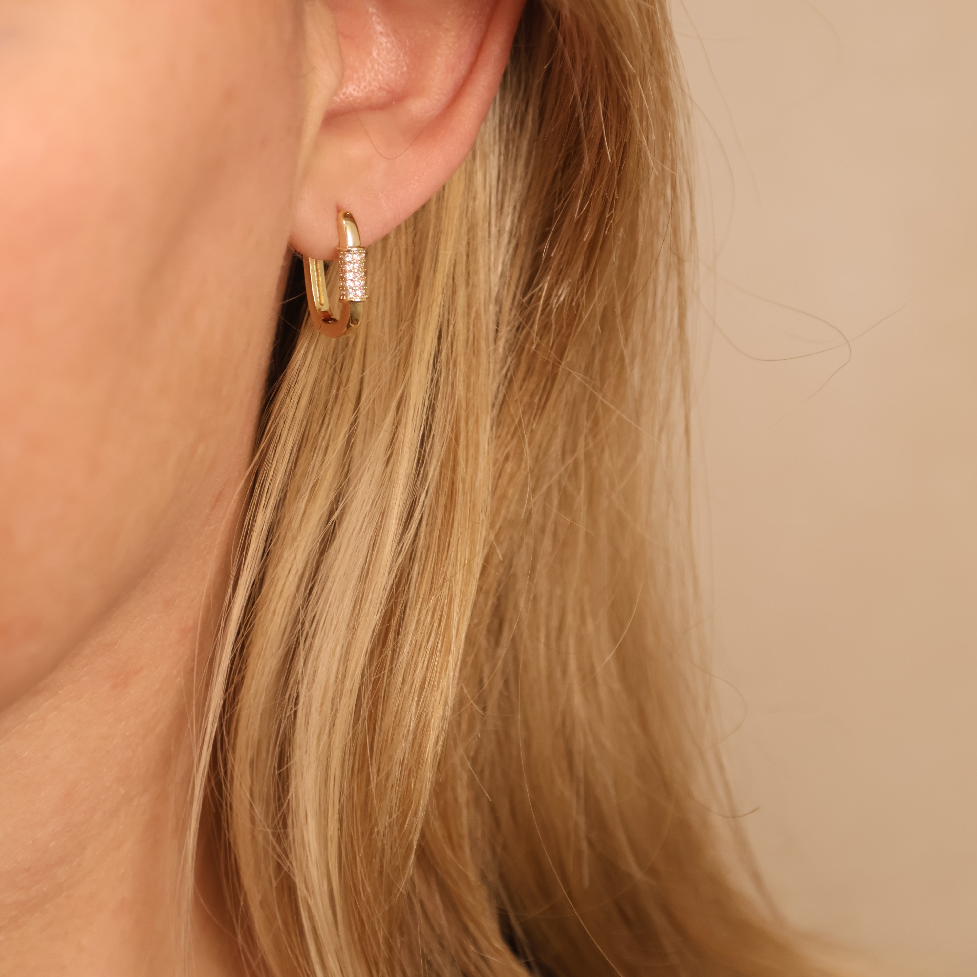 18K Gold Filled CZ Stud Carabiner Hoop Earrings for Women - Trendy Clip-On Dangle Earrings for Everyday Wear, Parties & Gifts