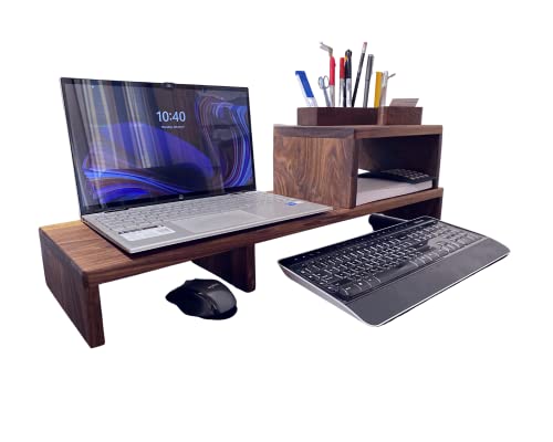 Handmade Walnut Wood Monitor Stand Riser - Ergonomic Desk Organizer & Laptop Stand for Home Office, Gaming Setup, and Workspace Organization