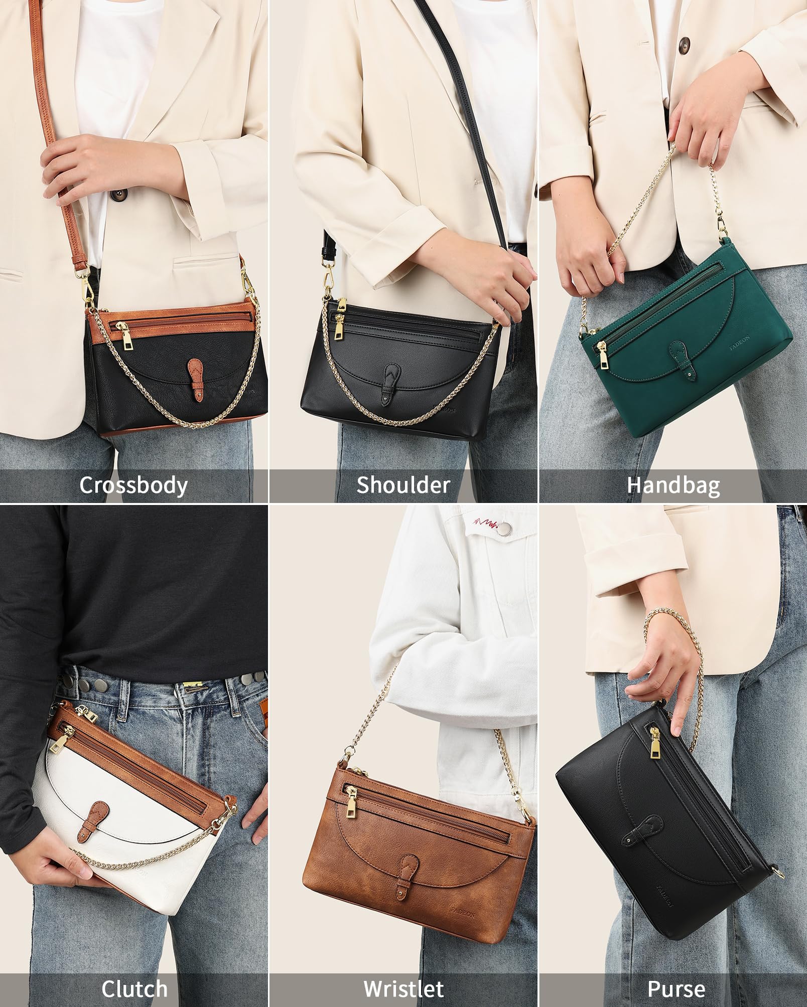 FADEON Small Crossbody Bags for Women - Trendy Vegan Leather Clutch Wristlet Purse with Adjustable Strap, Designer Shoulder Handbag for Everyday Use, Date Night & Travel Accessories