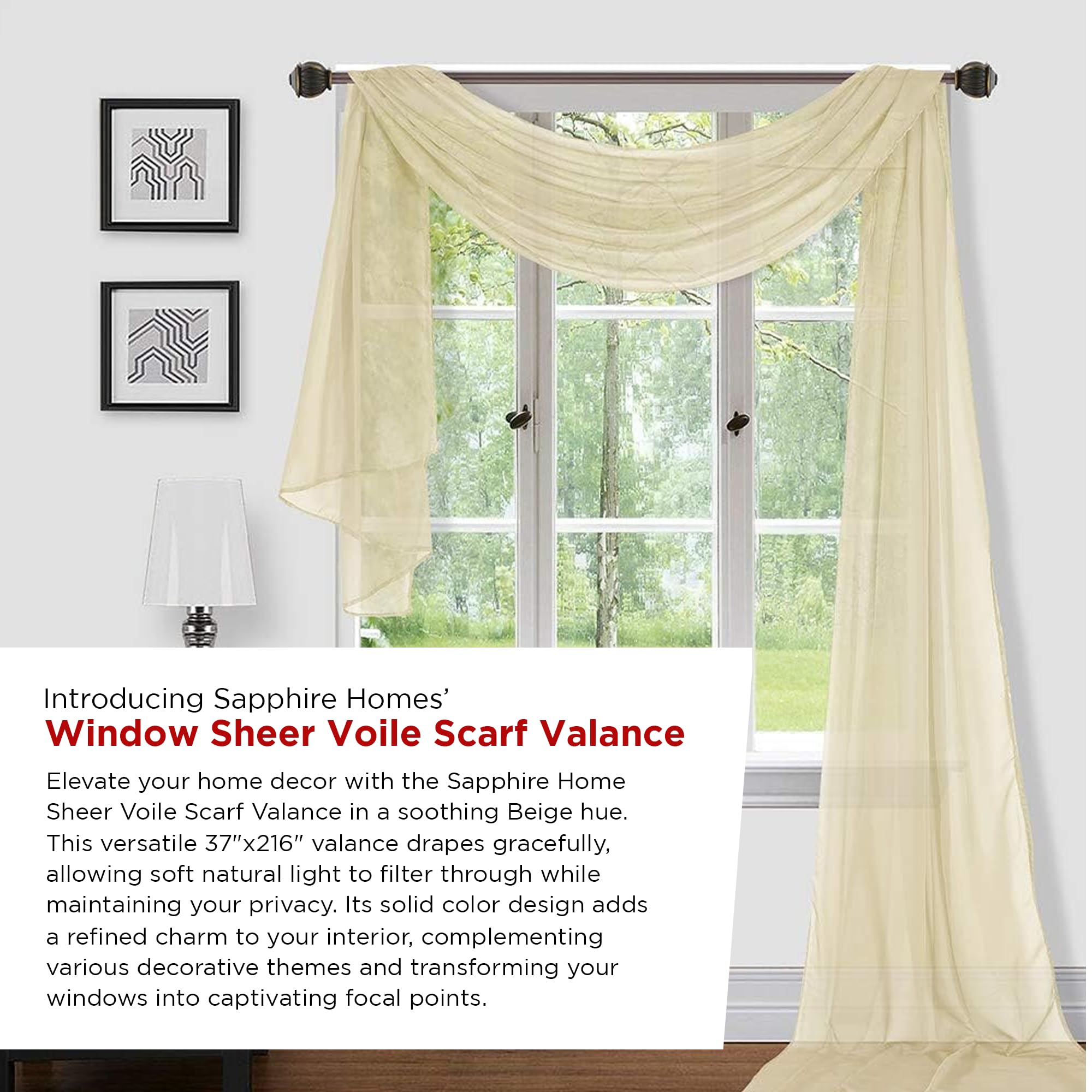 Premium Sheer Voile Window Scarf Valance Curtains - Extra Long 37