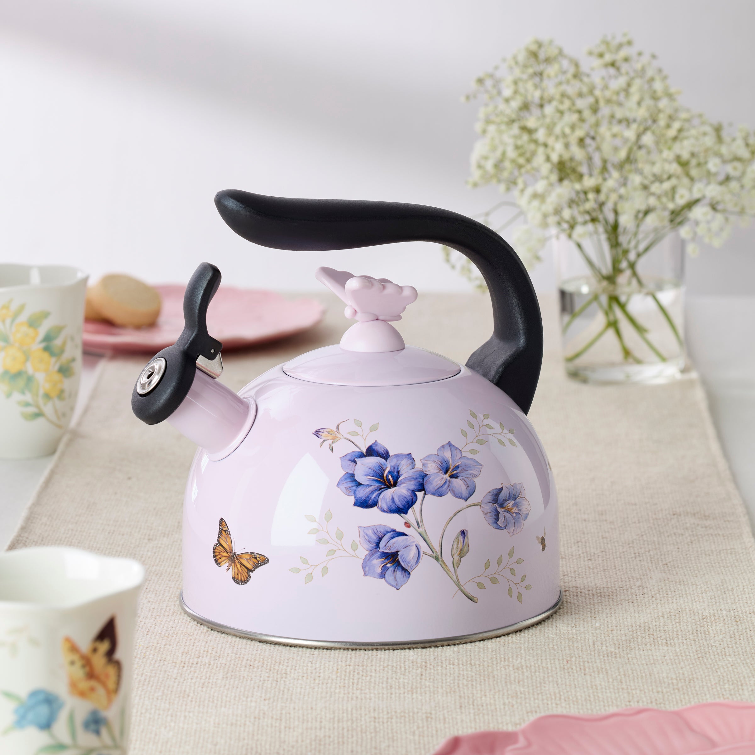 Butterfly Meadow Colors Tea Kettle - Stainless Steel Stovetop Teapot with Whistle, 1.8QT - Perfect for Home, Kitchen, Office & Gift Giving