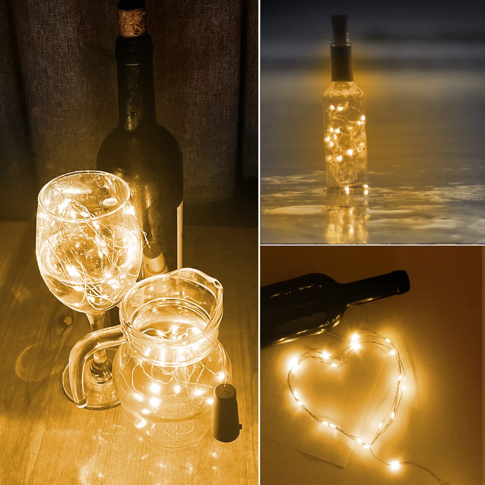 Jsdoin 2M 20 LED Cork Bottle Lights - 3 Pack Warm White Fairy String Lights Battery Operated for Wine Bottles, DIY Table Centerpieces - Perfect for Christmas Parties, Weddings, Home & Outdoor Decorations