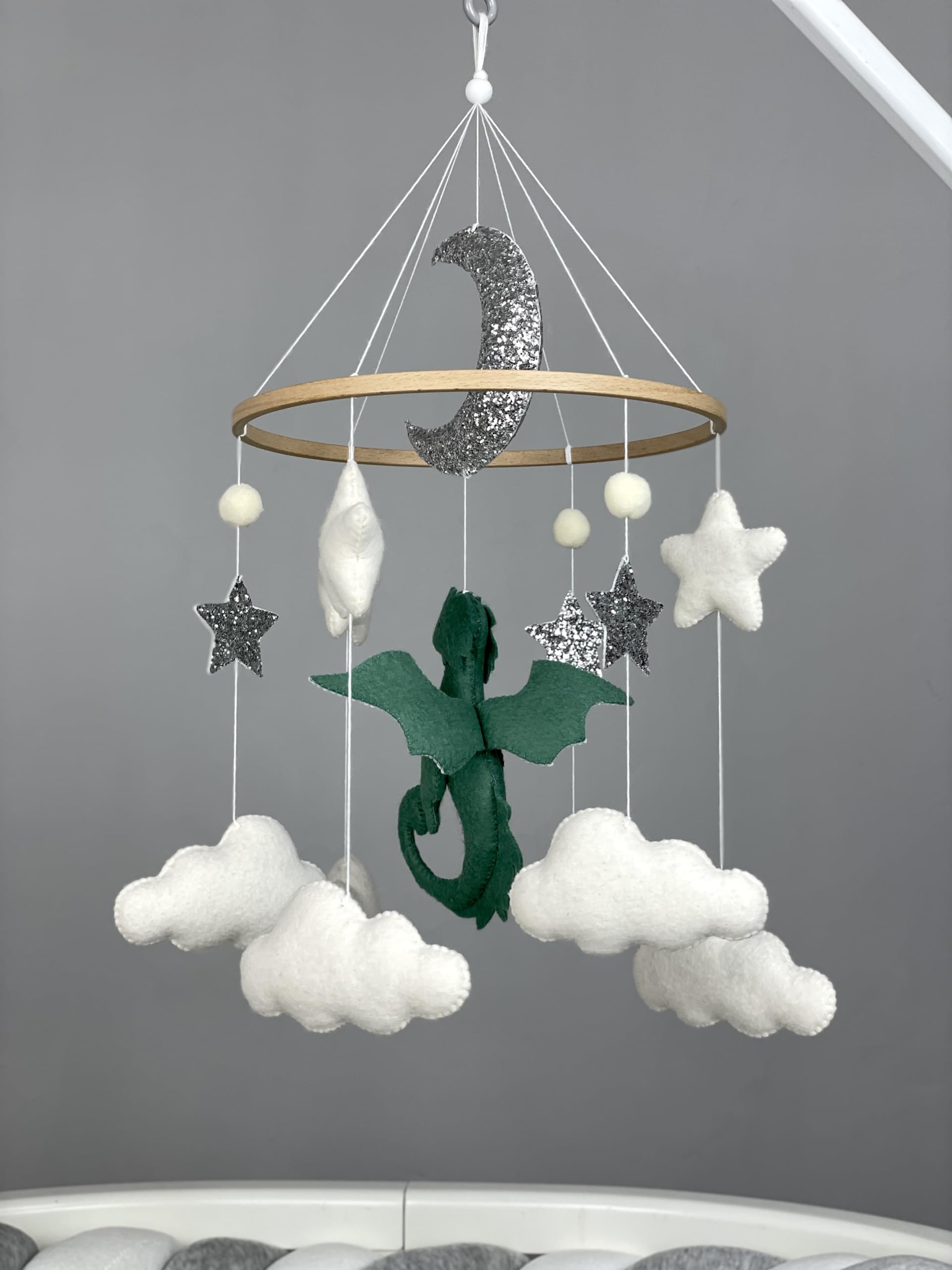 Fantasy Dragon Crib Mobile - Handmade Felt Dragon Nursery Decor, Neutral Baby Shower Gift for Boys & Girls | Perfect for Newborn Nursery, Baby Shower Theme & Pregnancy Gift Ideas