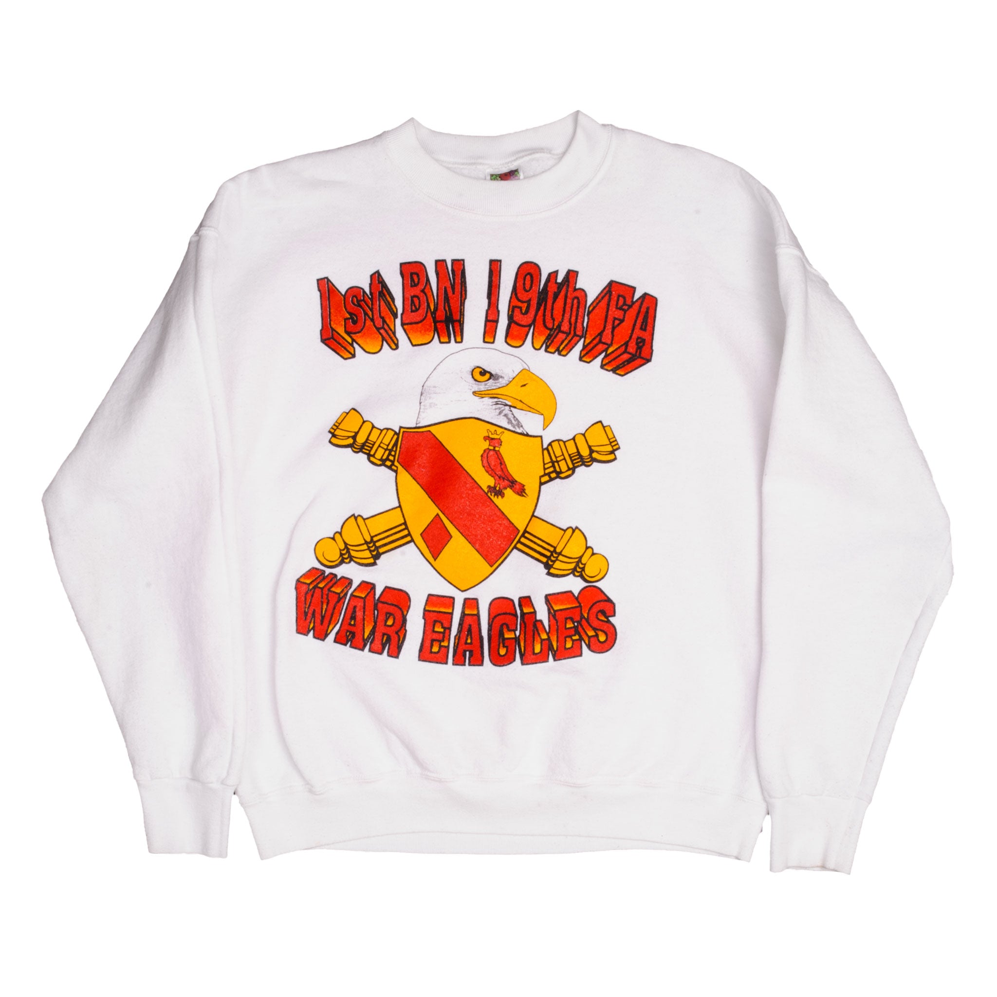 Vintage 1990s US Army 1st Battalion 19th Field Artillery War Eagle Sweatshirt - Size Large - Military Collectible & Retro Streetwear for Men