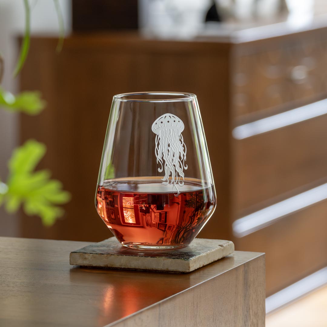 18oz Stemless Wine Tumbler Glasses - Set of 12, Shatterproof & BPA-Free Jellyfish Design - Perfect for Parties, Weddings, and Outdoor Events