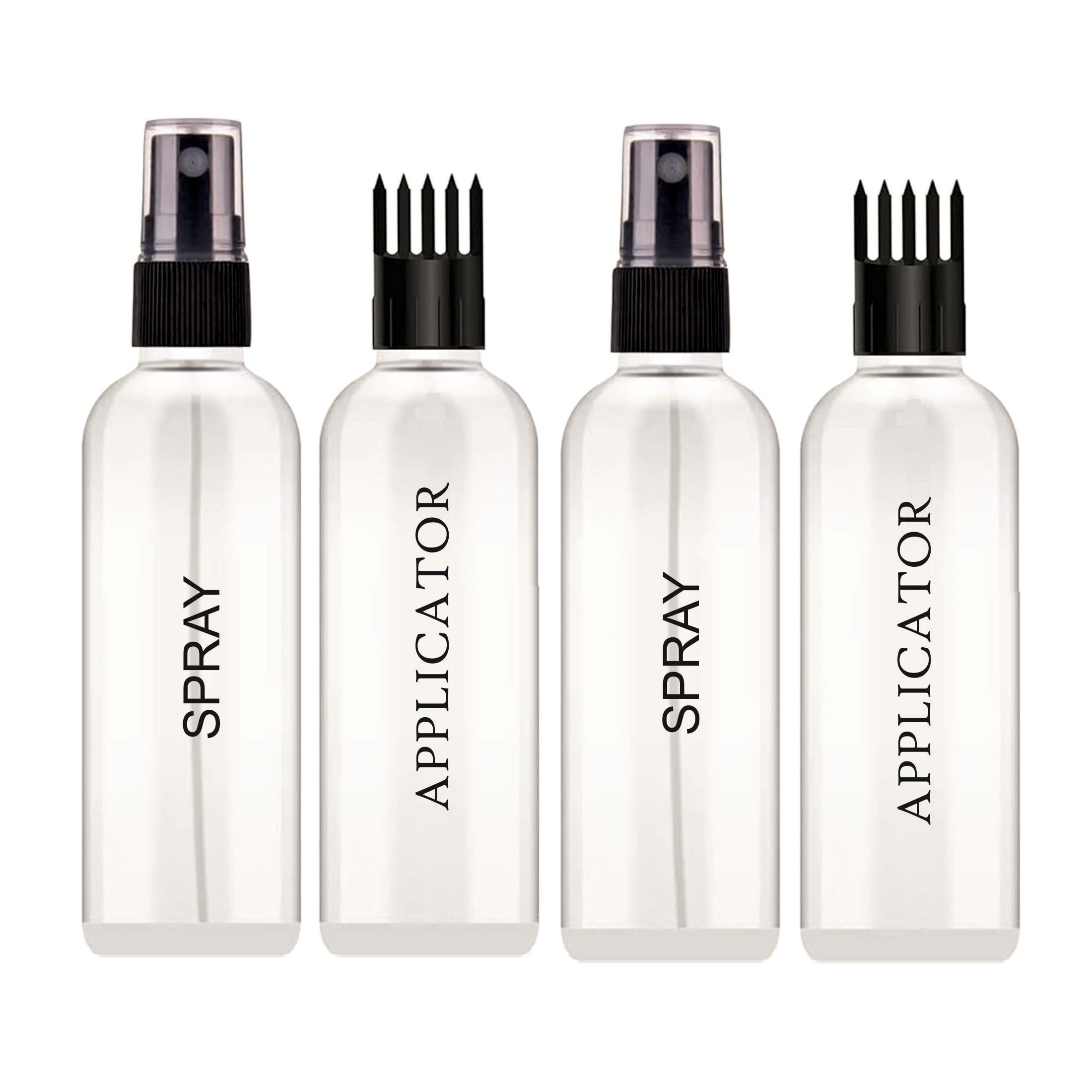 **4-Pack 100ml Transparent Hair Root Applicator Bottles with Comb & Sprayer - Perfect for Rosemary Oil, Perfume, Rosewater - Travel-Friendly Hair Care & Beauty Essentials**    *(Use for scalp treatments, DIY hair serums, aromatherapy, and on-the-go beauty routines!)*