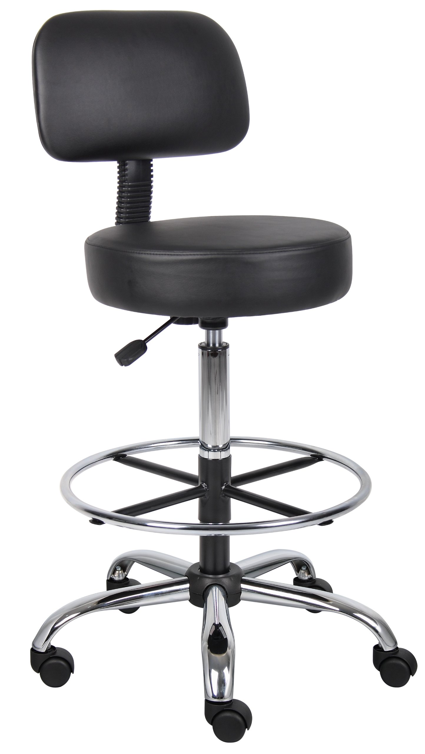 Boss Office Products Medical Stool with Wheels - Adjustable Height Rolling Stool for Doctors, Dentists, Nurses - Ergonomic Black Stool for Clinic, Hospital & Laboratory Use