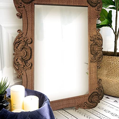 Hand Carved Wooden Mirror - Mid Century Modern Wall Décor, Ornate Large Wall Mount Mirror (26x36 Inches, Cherry) - Perfect for Living Room, Bedroom & Entryway Decor