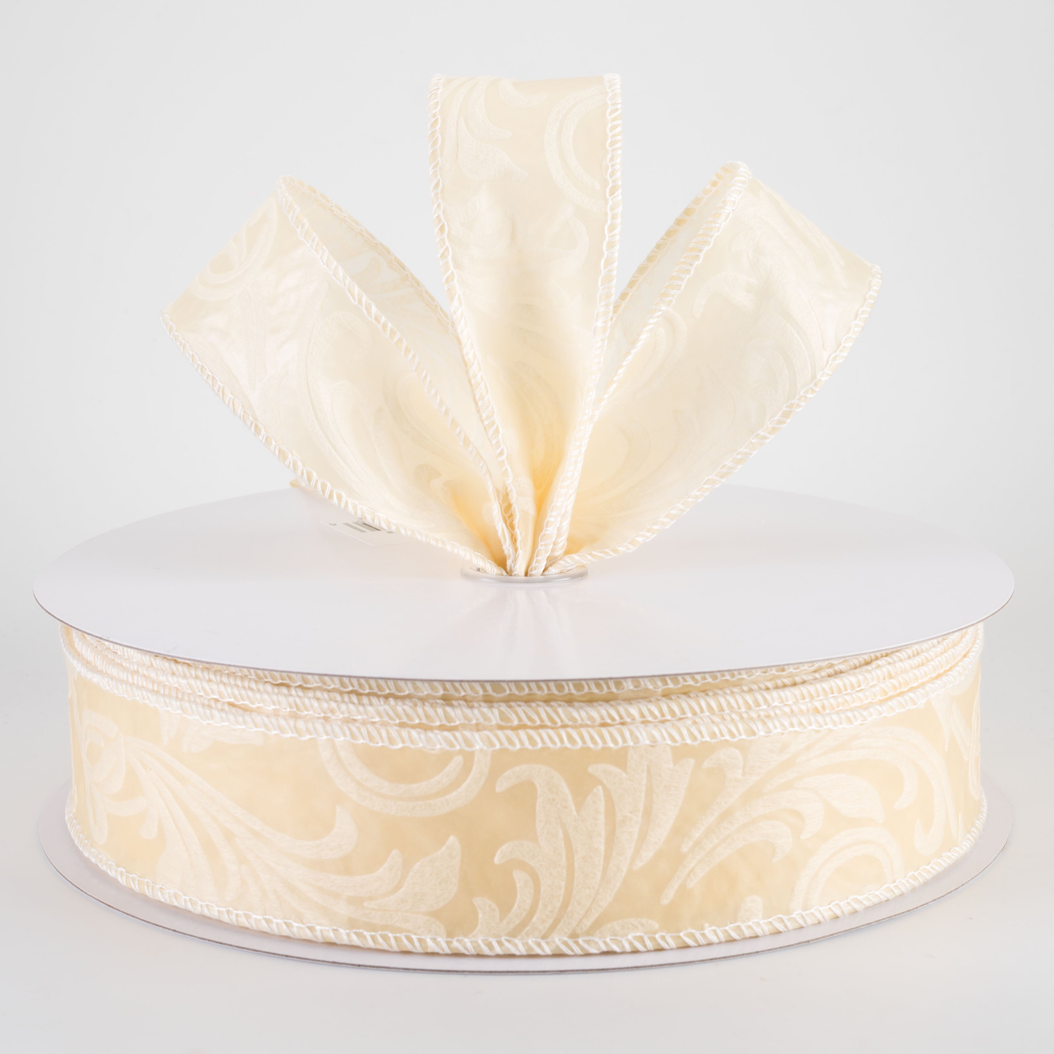 1.5 Inch Embossed Leaf Filigree Breeze Ribbon - Ivory (50 Yards) for Wedding Decor, Gift Wrapping, and DIY Crafts